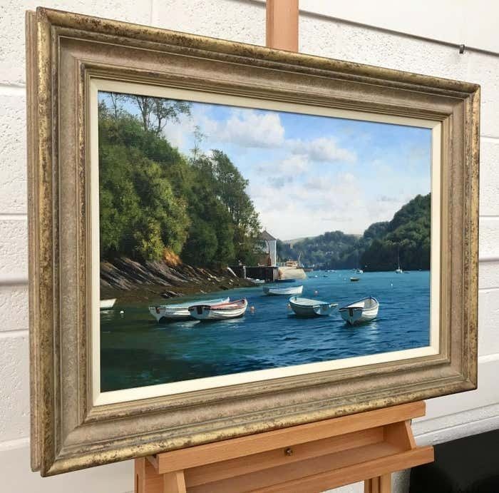 Peter Symonds Oil Painting Of Boats On River Yealm Devon England By British Landscape Artist 2003 photo vinterior