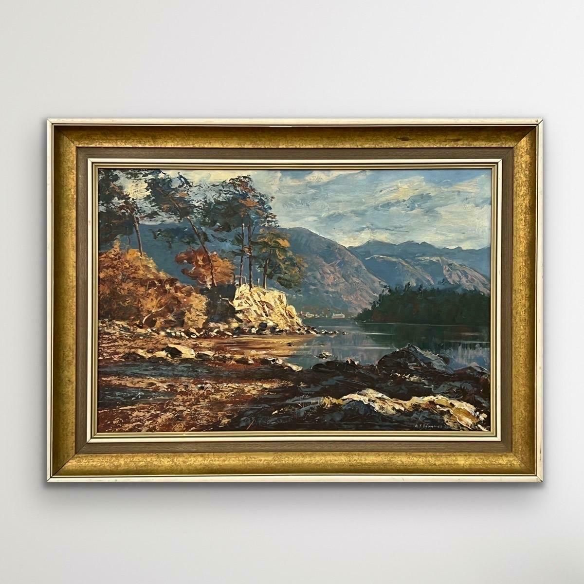 Arthur Terry Blamires Oil Painting Of Derwent Water English Lake District By British Landscape Artist 1989 photo furniture