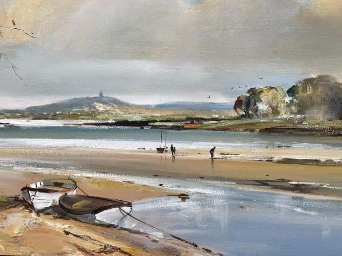 Frank Fitzsimons Ireland Seascape Landscape With Boats & Figures By Contemporary Irish Artist 1985 Circa photo 2950.0