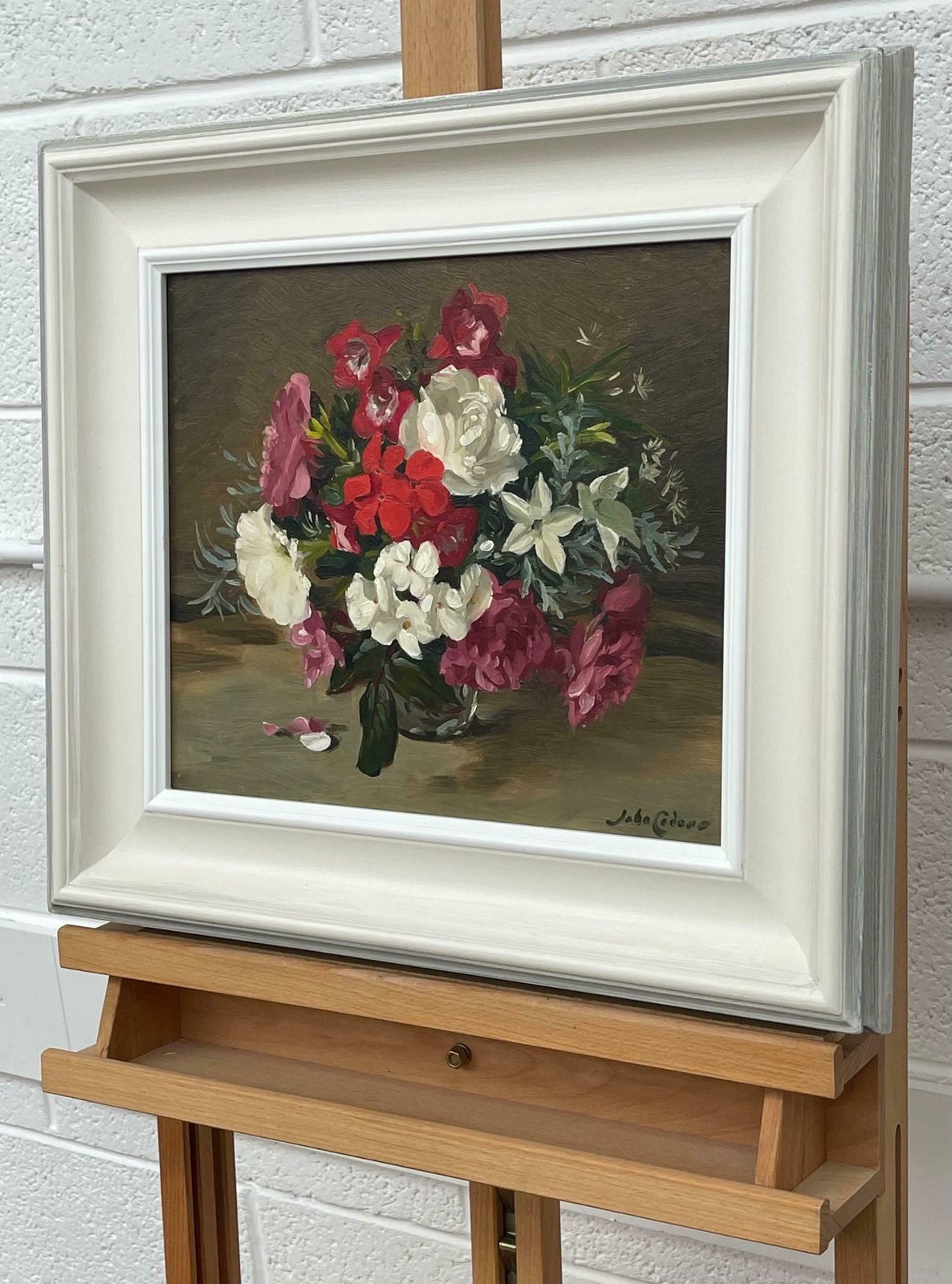 John Whitlock Codner Rwa Still Life Painting Of Red Pink & White Flowers By 20th Century British Artist  1985 photo 2450.0