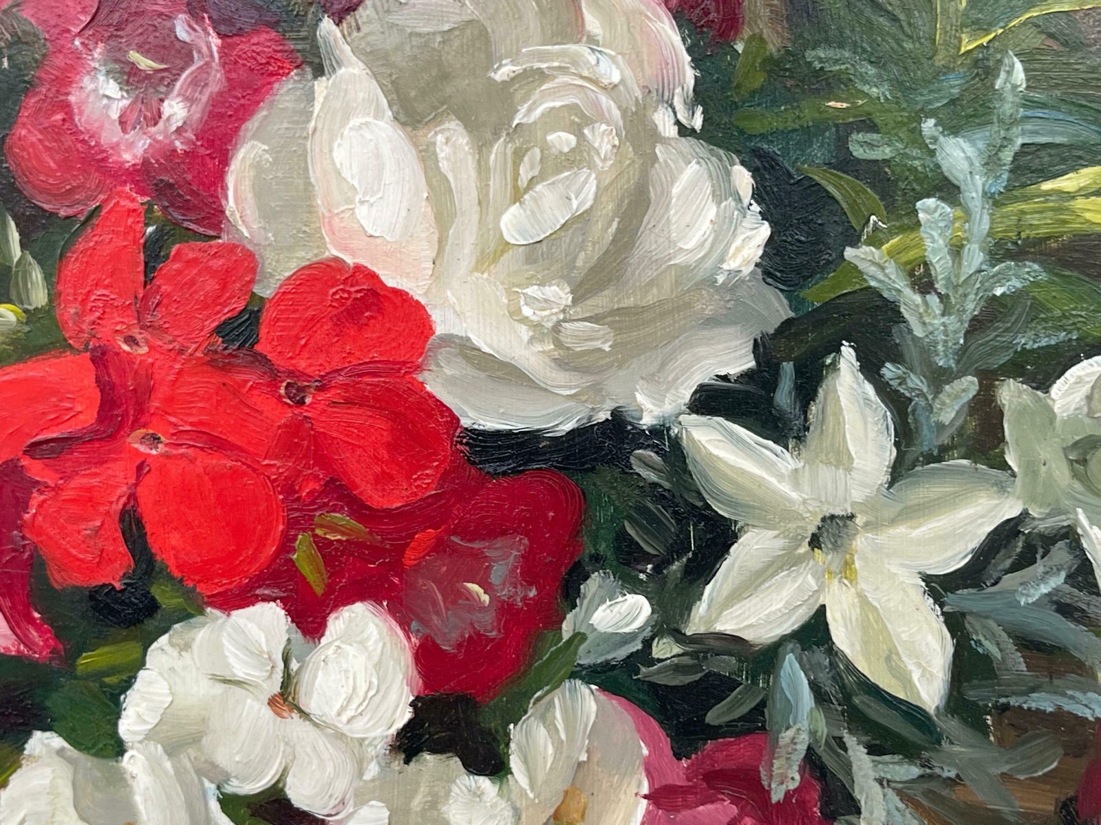 2450.0 John Whitlock Codner Rwa Still Life Painting Of Red Pink & White Flowers By 20th Century British Artist  1985 photo