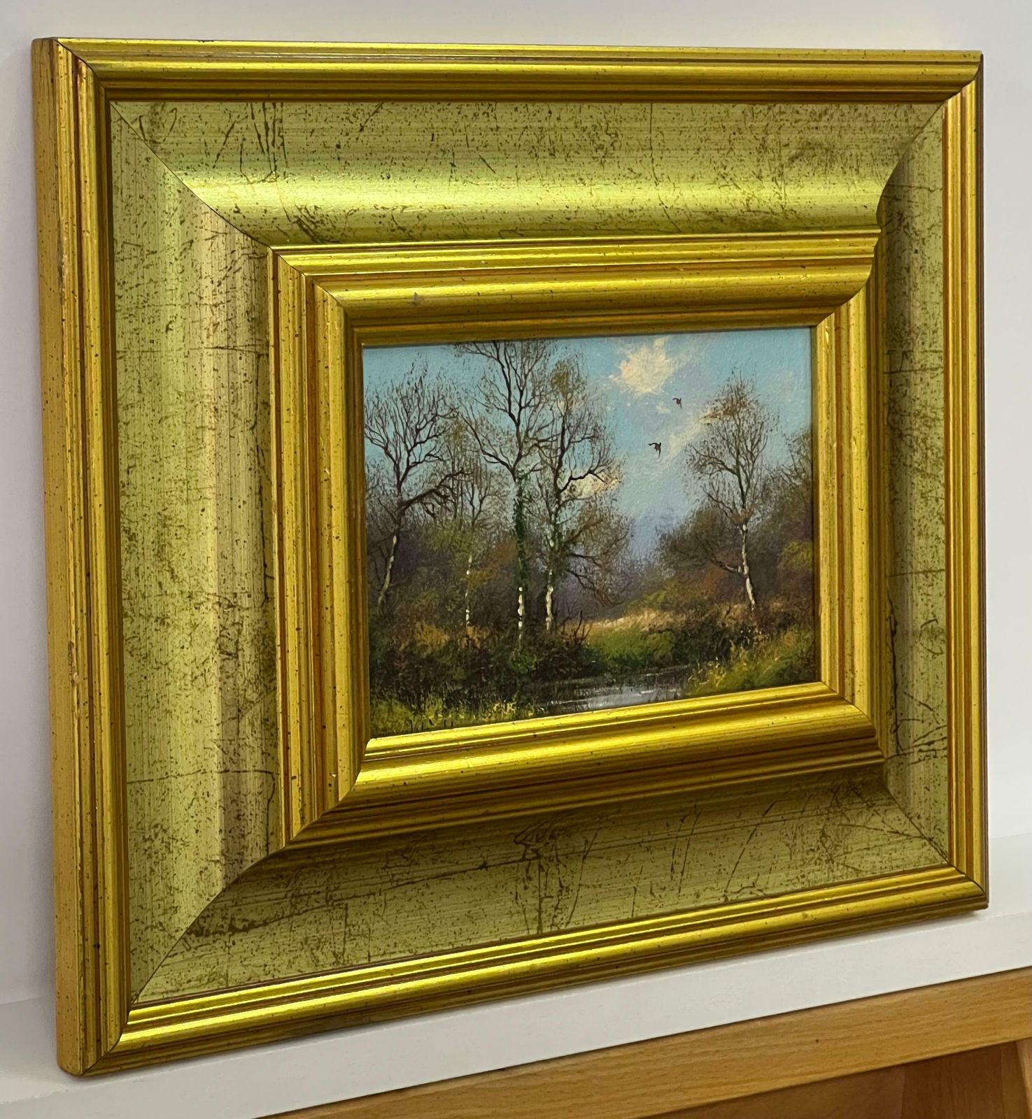 James Wright Painting Of Lake & Trees In The English Countryside By 20th Century Artist 1980 Circa photo furniture