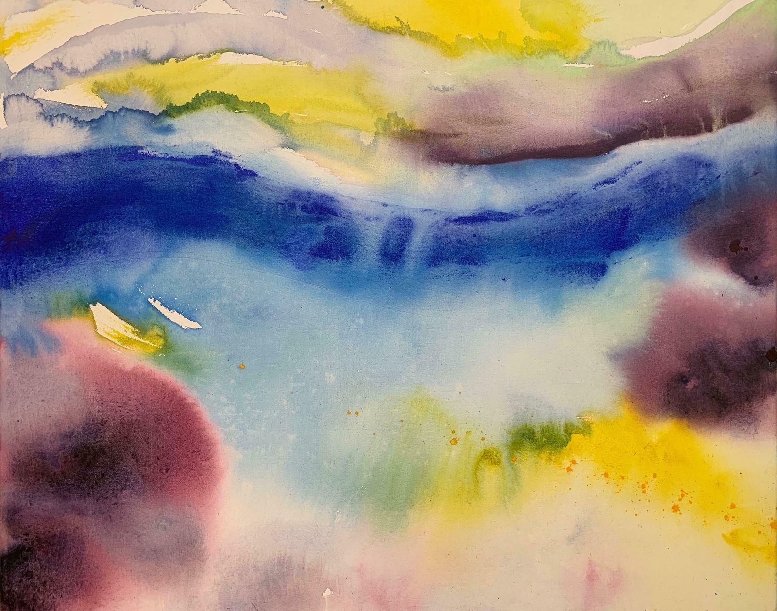 Margaret Francis Abstract Landscape Seascape Blue Yellow Purple Painting From British Artist  Circa 2001
