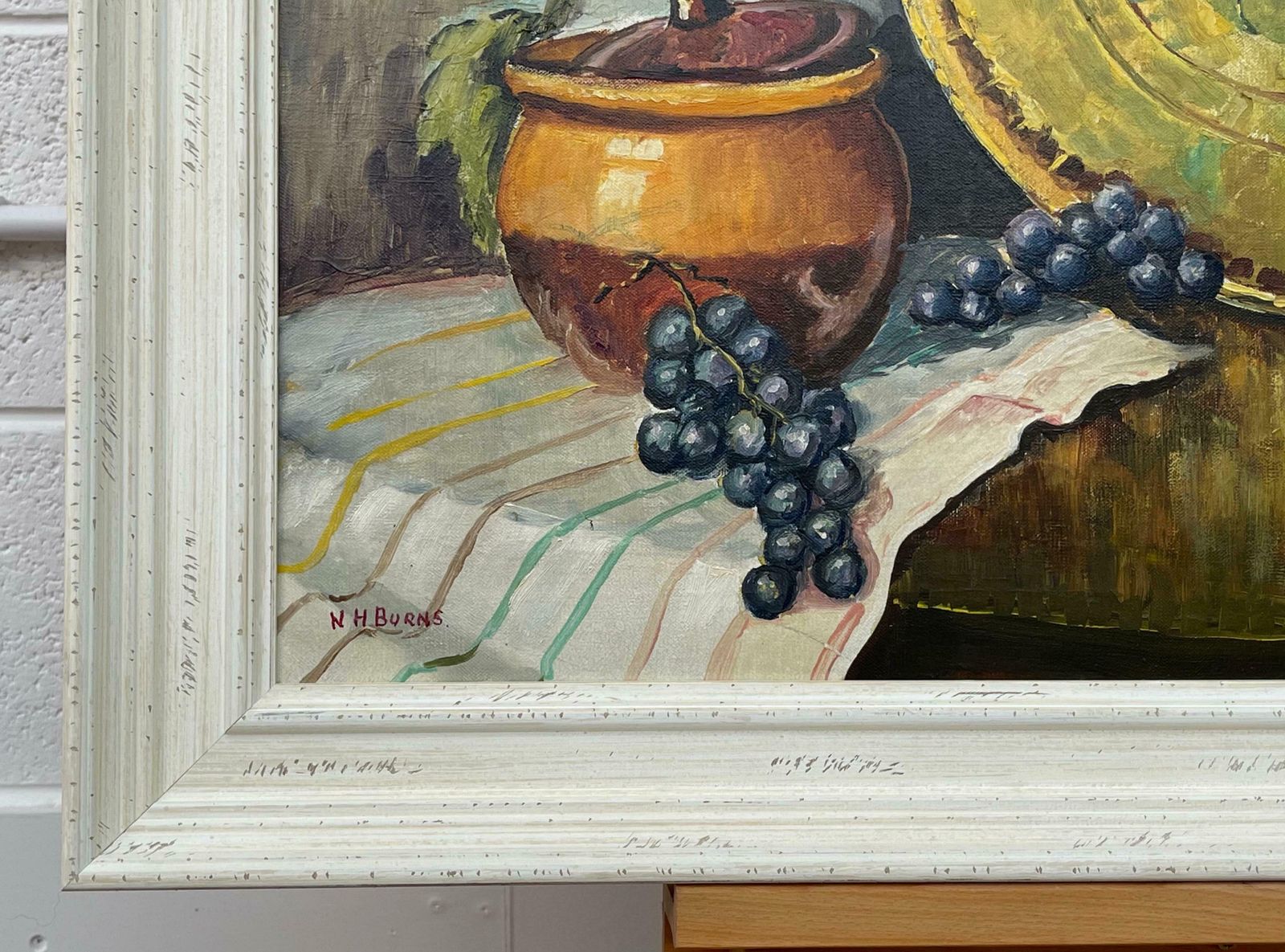William Henry Burns Champagne Bottle With Grapes Still Life Oil Painting By 20th Century Artist  1985 Circa photo vinterior