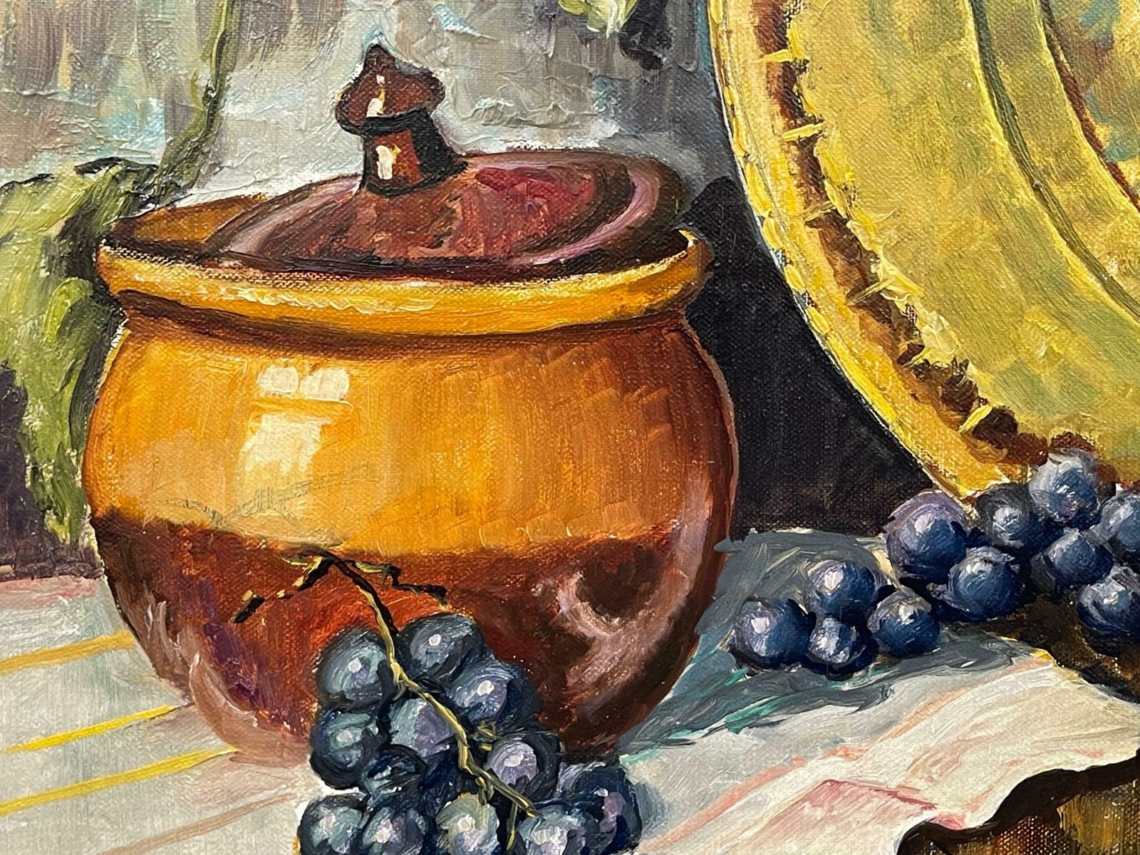 William Henry Burns Champagne Bottle With Grapes Still Life Oil Painting By 20th Century Artist  1985 Circa photo vintage