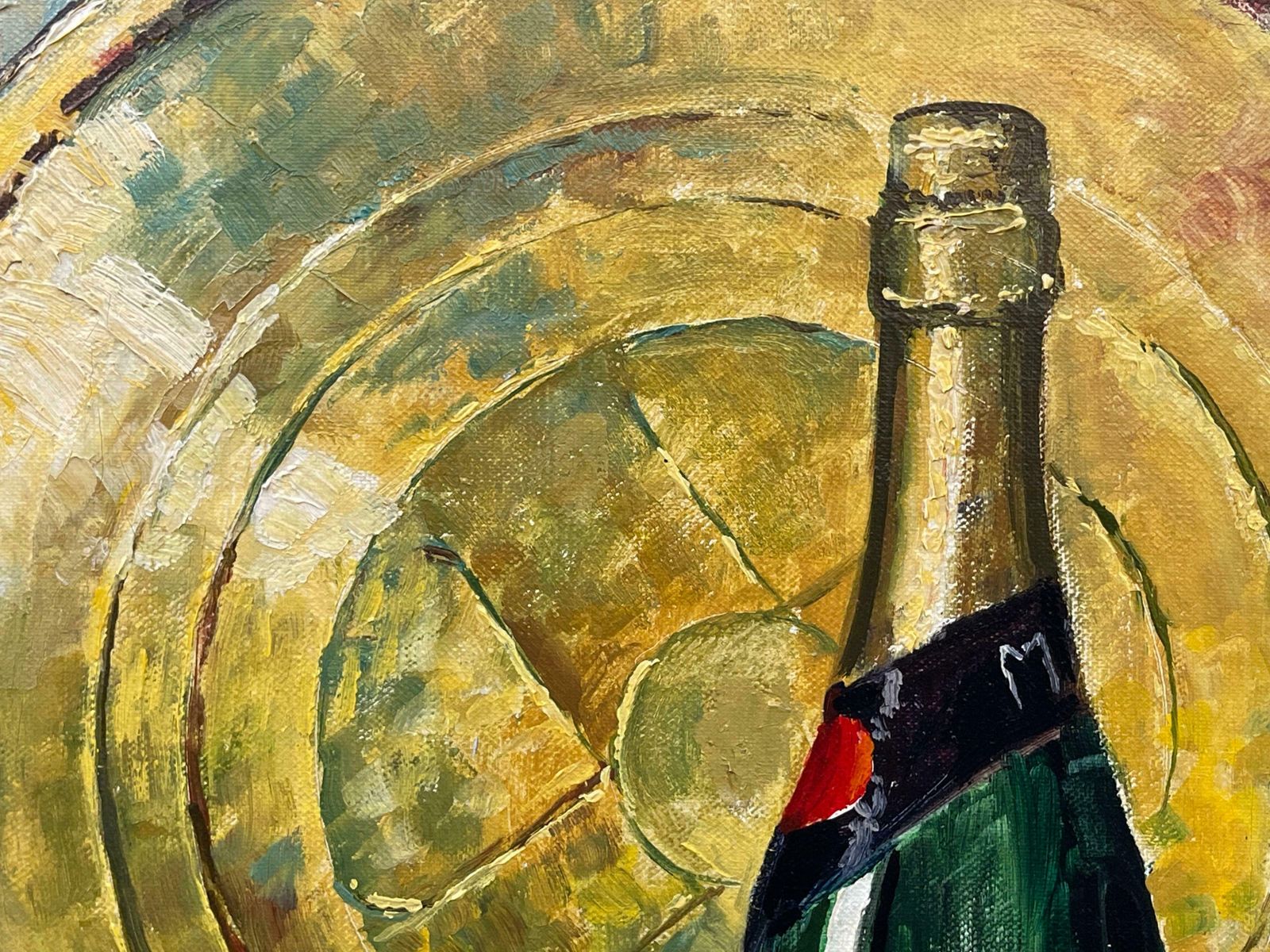 photo furniture William Henry Burns Champagne Bottle With Grapes Still Life Oil Painting By 20th Century Artist  1985 Circa