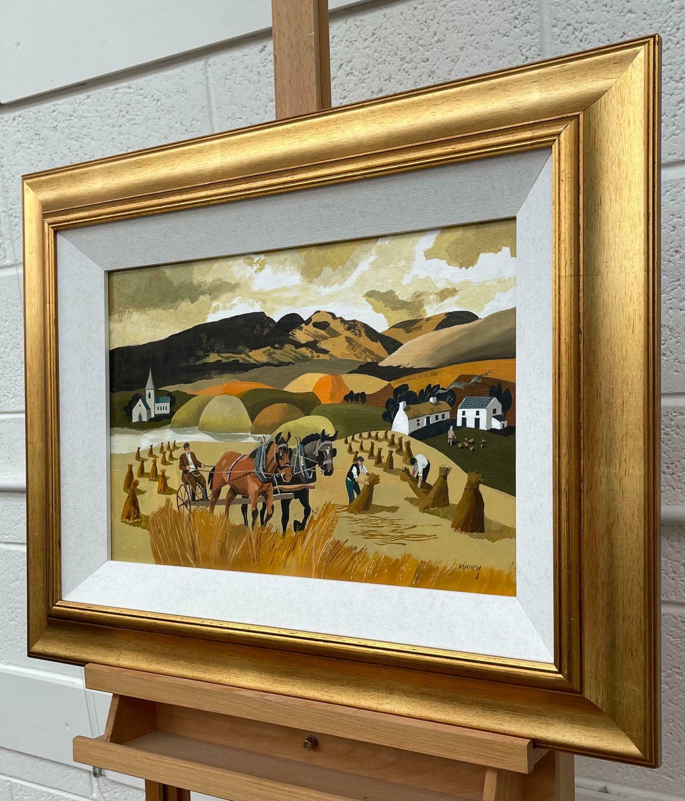 Desmond Kinney Abstract Landscape Of Horses In Cornfield In Warm Colours By Modern Irish Artist  1995 Circa photo Art