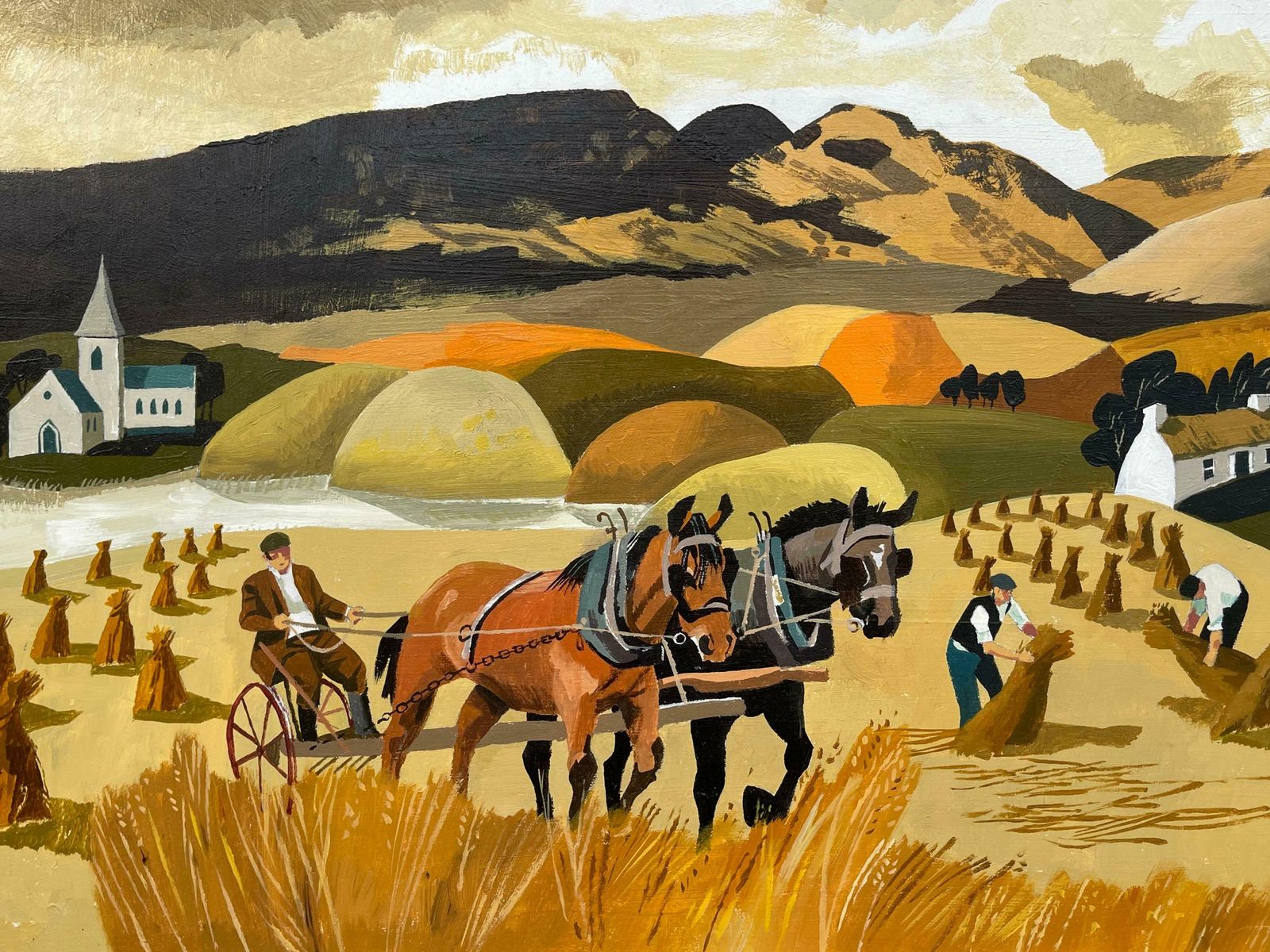Art Desmond Kinney Abstract Landscape Of Horses In Cornfield In Warm Colours By Modern Irish Artist  1995 Circa photo