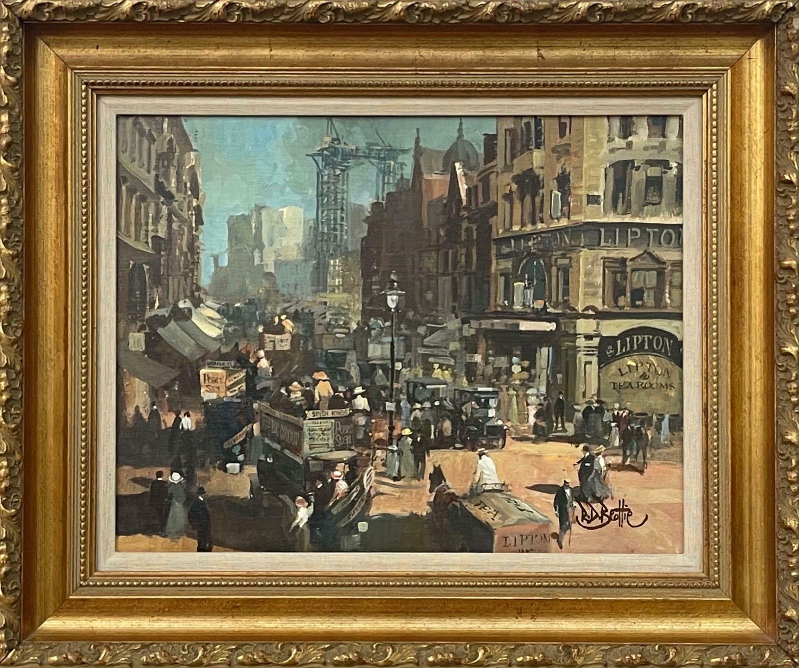 Robert D Beattie Oil Painting Of High Holborn London In 1910 By Modern Impressionist Irish Artist  1950 Circa photo for sale