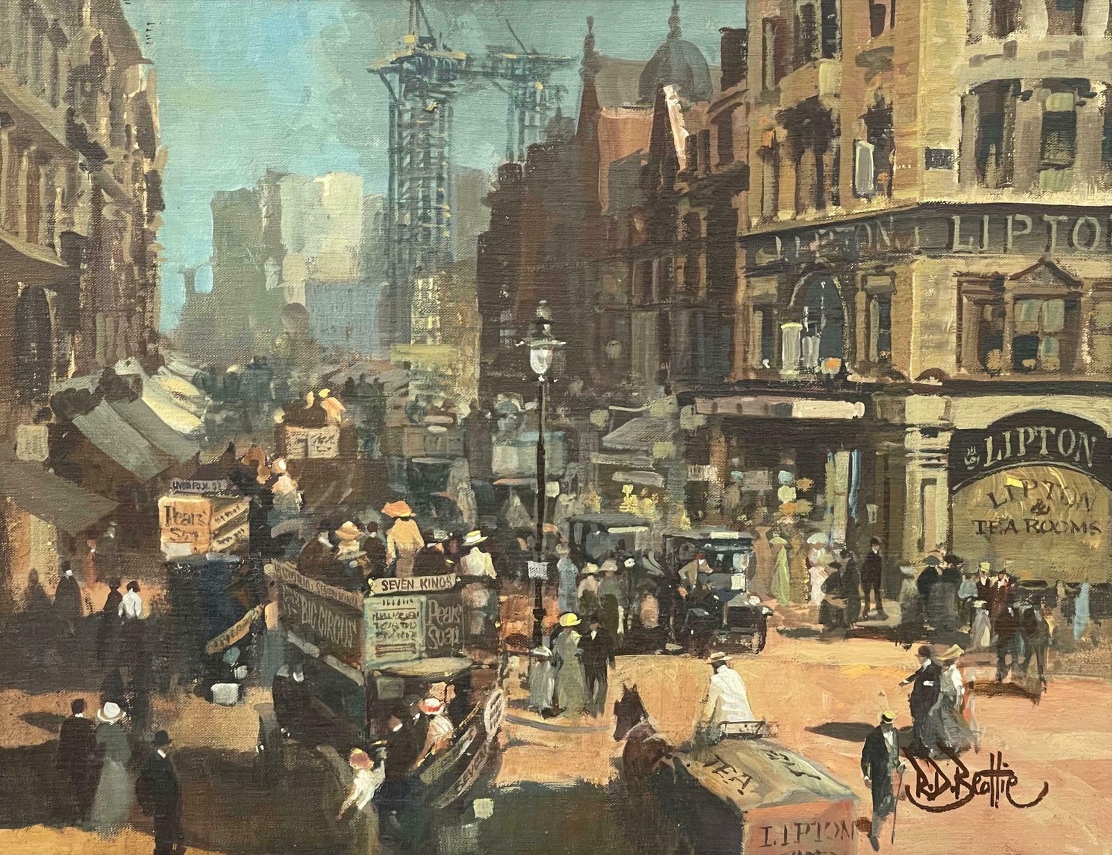 Art Robert D Beattie Oil Painting Of High Holborn London In 1910 By Modern Impressionist Irish Artist  1950 Circa photo