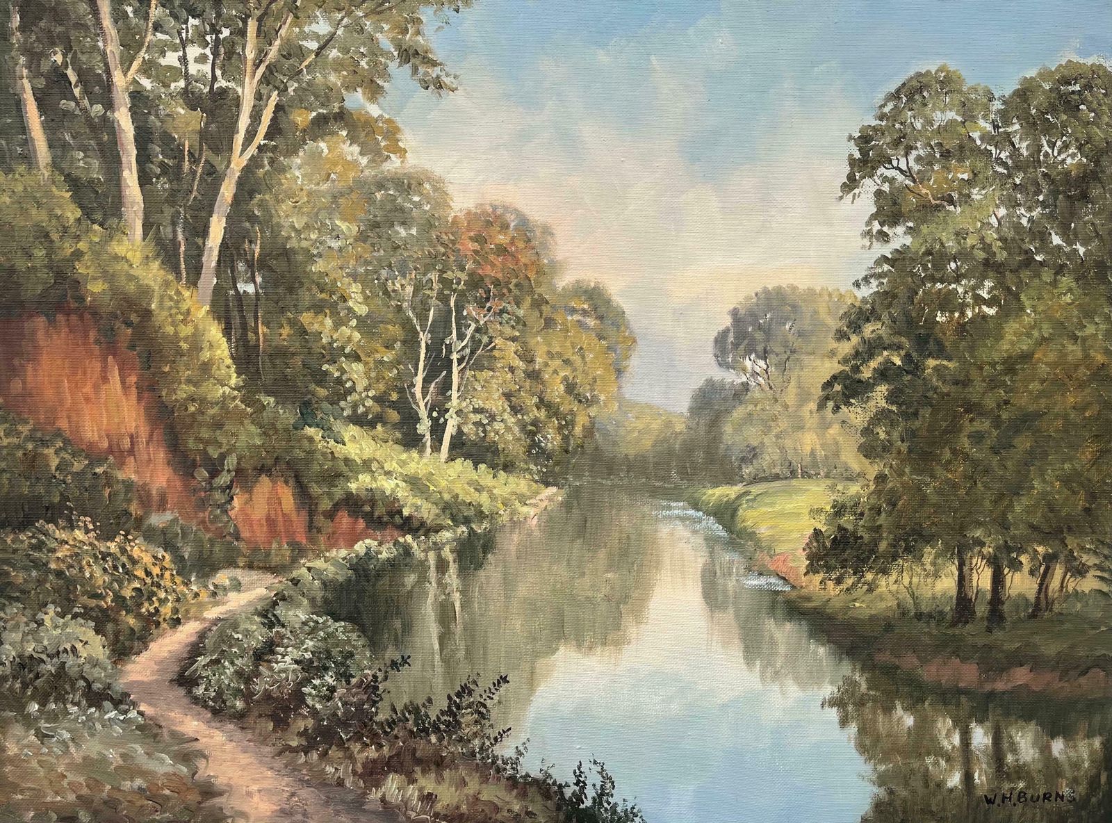 photo furniture William Henry Burns Painting Of Idyllic River Scene On The Lagan In Ireland By Modern Irish Artist  1985 Circa