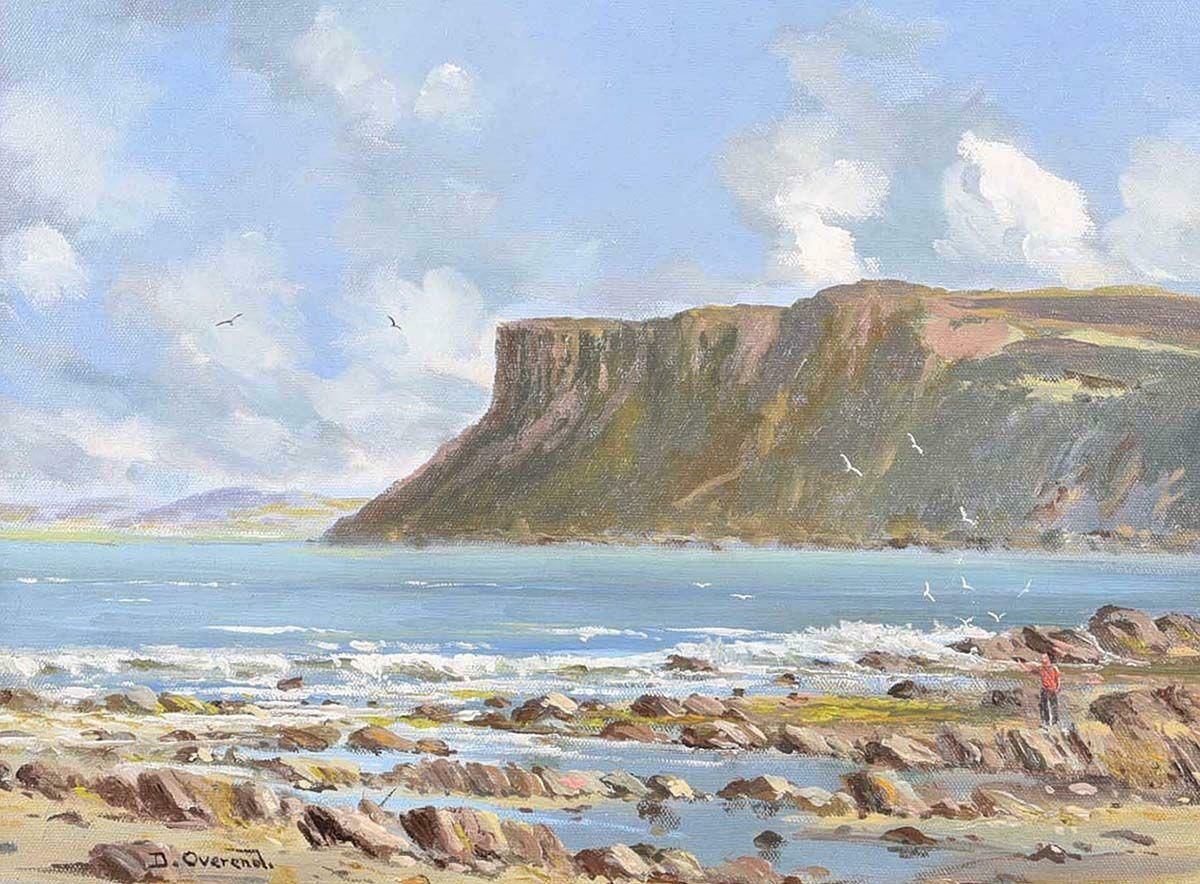 David Overend Coastal Mountain Cliff Beach Scene Northern Ireland By 20th Century Irish Artist  1975 Circa photo Art