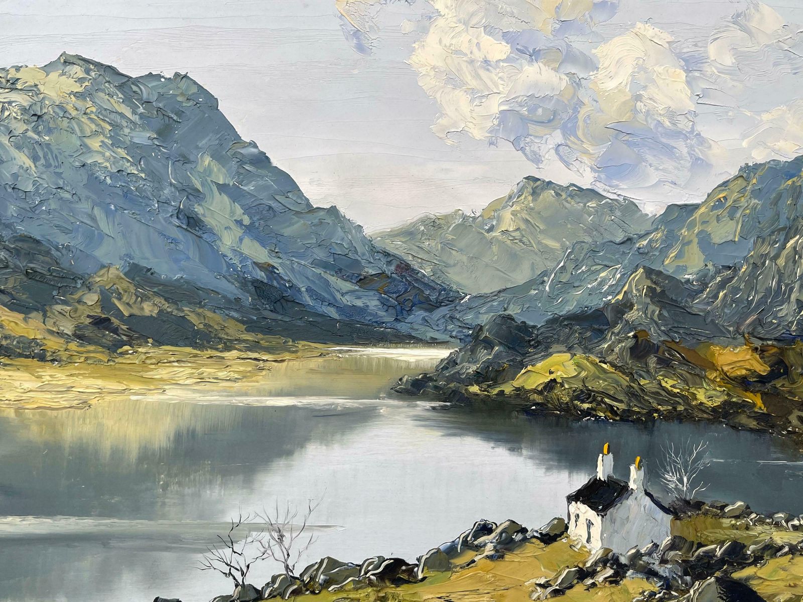 Charles Wyatt Warren Vintage Impasto Oil Painting Of River Mountain Scene In Wales By British Artist  Mid 20th Century photo vintage