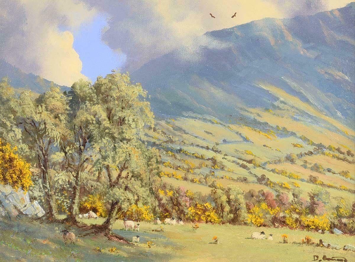 David Overend Rural Mountain Scene With Sheep In Ireland By Post War Modern Irish Artist  1975 Circa photo furniture