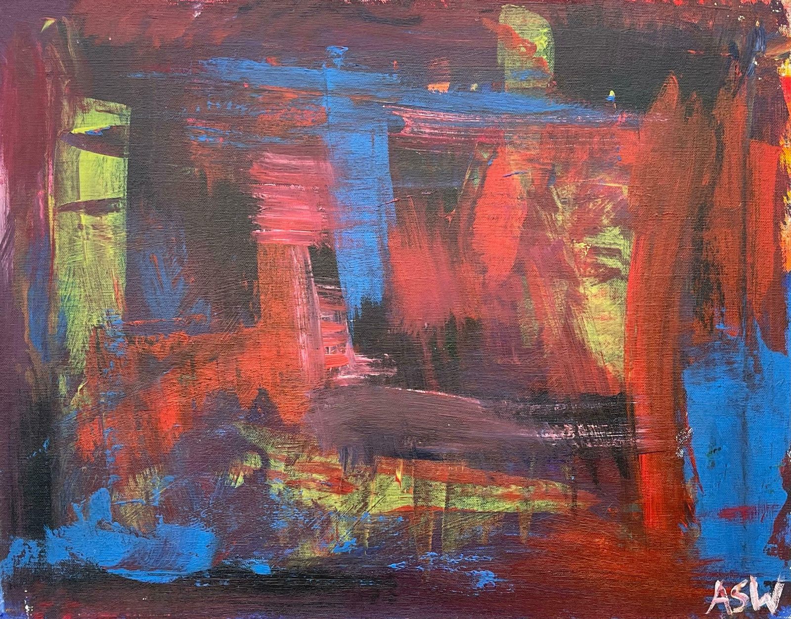 Angela Wakefield Blue & Red II Abstract Expressionist Painting By Leading British Urban Artist  1999 photo 40000.0