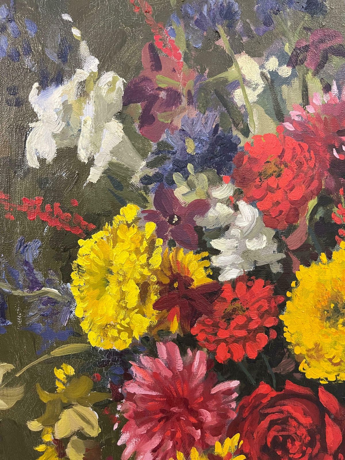 photo for sale John Whitlock Codner Rwa Still Life Oil Painting Of Flowers In Glass Vase By 20th Century British Artist  1977