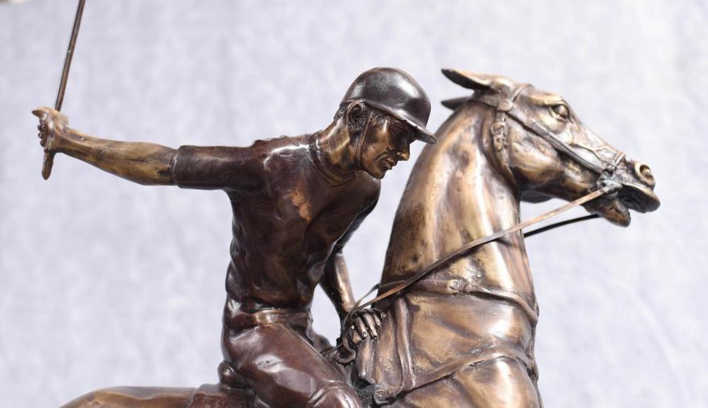 Bronze Polo Player Horse Jockey Statue Casting photo for sale