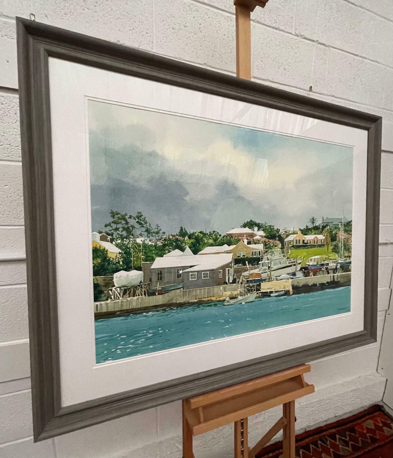 David Coolidge Large Watercolour Of Pleasure Boats Moored On The River In Florida By USA Artist  2005 Circa photo furniture