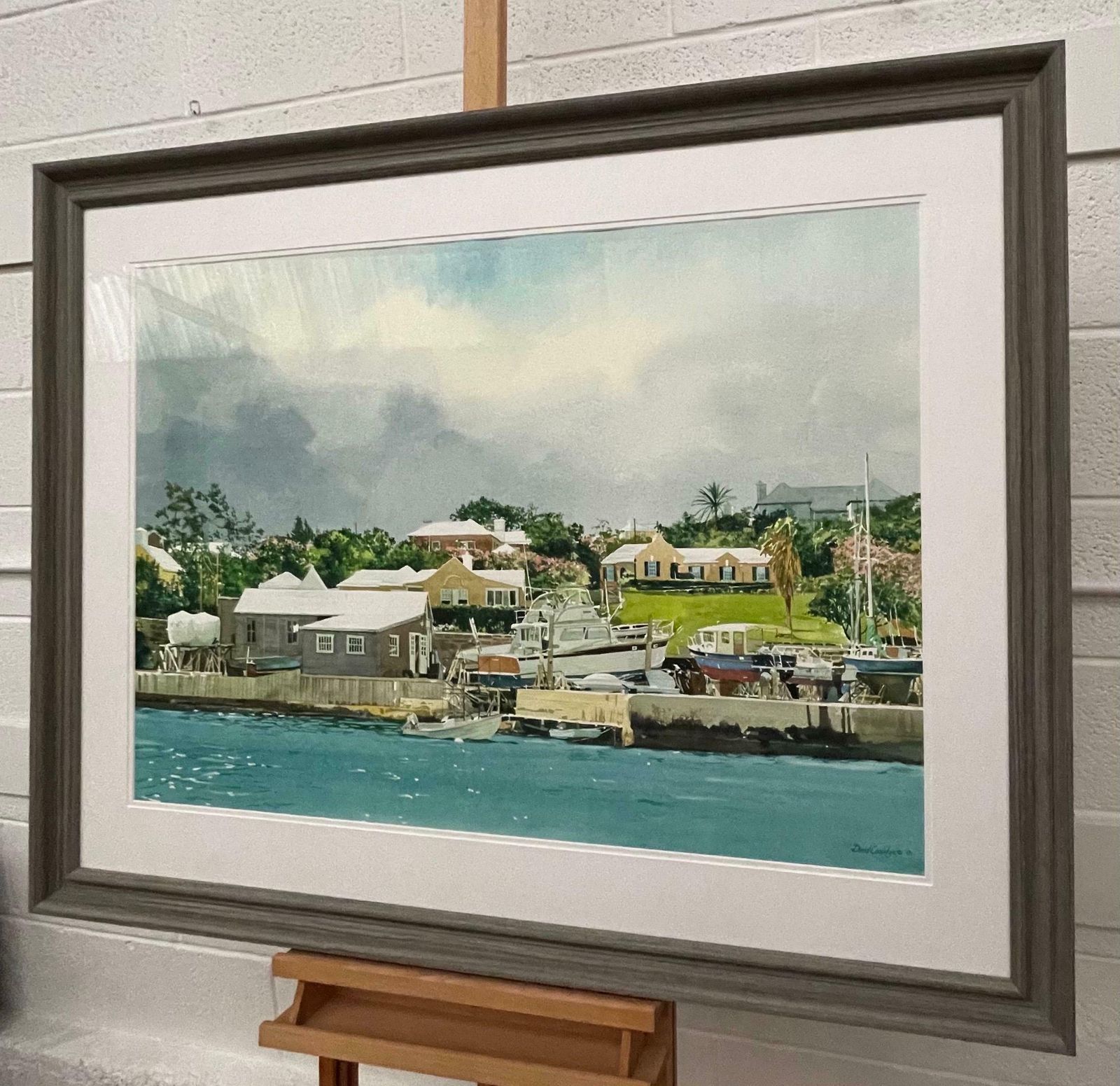 David Coolidge Large Watercolour Of Pleasure Boats Moored On The River In Florida By USA Artist  2005 Circa photo Art