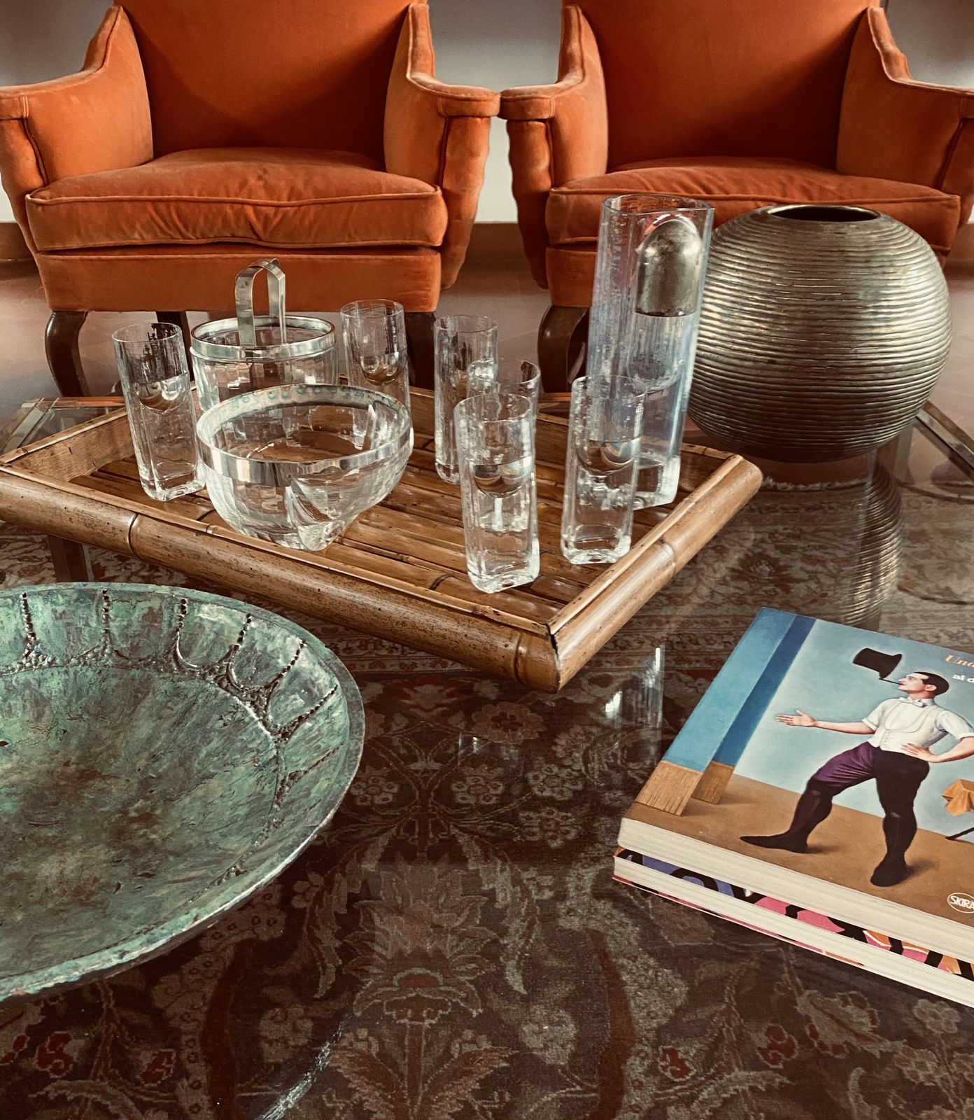 Hollywood Regency Silver Cocktail Set, Taddei Sestini, Kristal Krisla Italy 1970s photo furniture