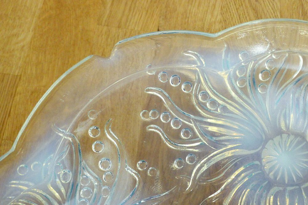 Large Molded Opalescent Glass Fruit Dish With Flowers & Pearls Motif, France, 1930s photo 180.0