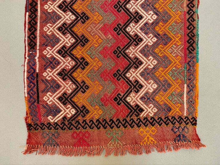 Vintage Turkish Mini Kilim 91x47 Cm Wool Small Kelim Runner, Shabby Chic photo for sale