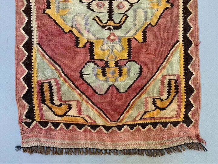 Vintage Turkish Mini Kilim 102x55 Cm Wool Small Kelim Runner, Shabby Chic photo for sale