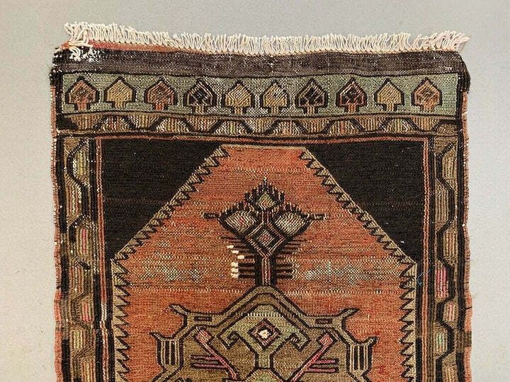 Vintage Turkish Mini Kilim 81x51 Cm Wool Small Kelim Runner, Shabby Chic photo Textiles