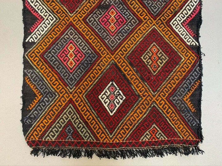 Vintage Turkish Mini Kilim 78x50 Cm Wool Small Kelim Runner, Shabby Chic photo for sale