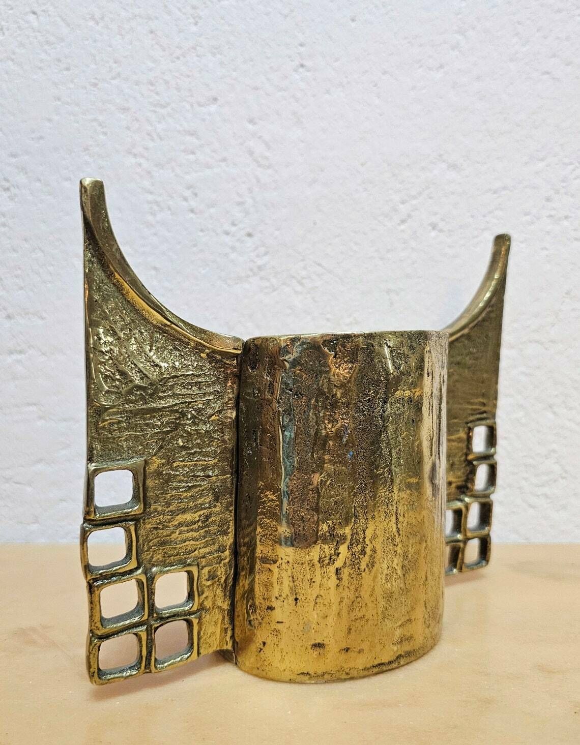 Extremely Rare Sculptural Brutalist Gilt Bronze Candle Holder Designed By Heinz Goll // Made In Austria In 1960s photo Home Decor