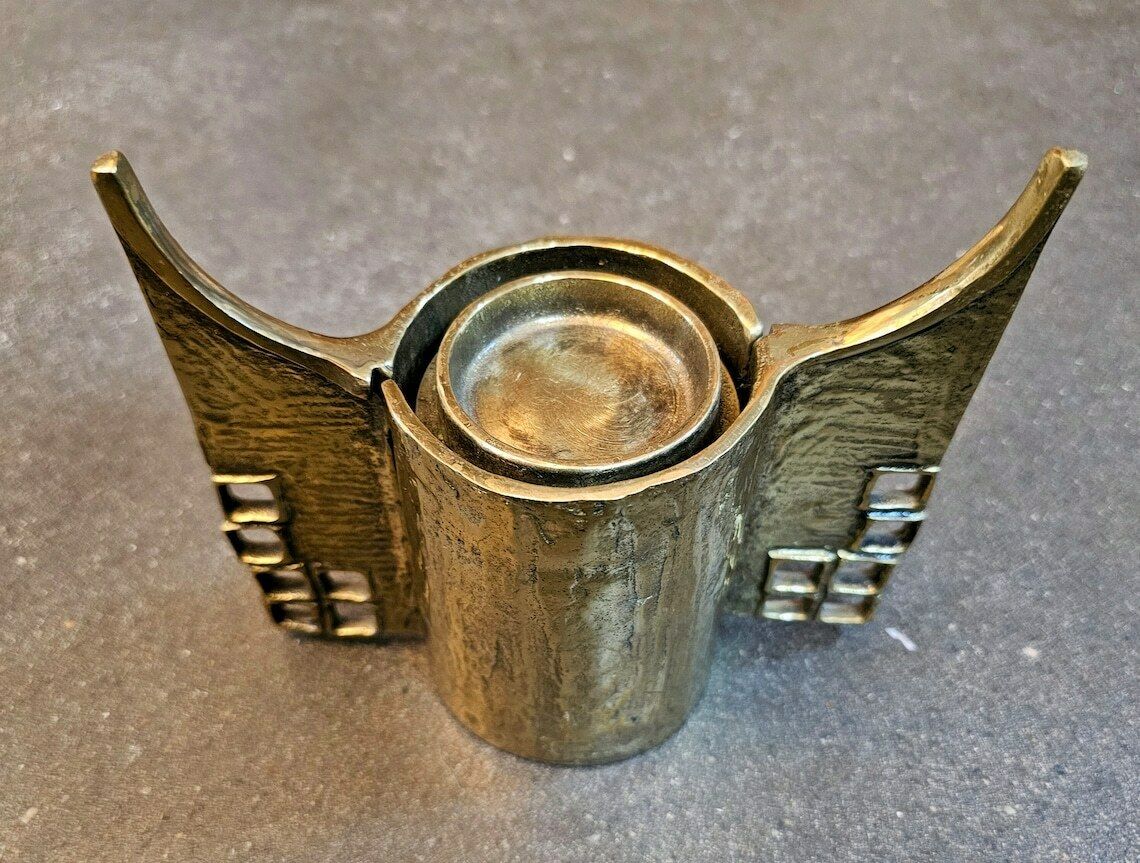 Extremely Rare Sculptural Brutalist Gilt Bronze Candle Holder Designed By Heinz Goll // Made In Austria In 1960s photo vinterior