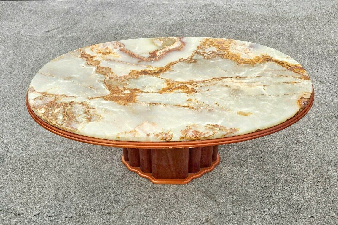 Art Deco Inspired Coffee Table With Onyx Marble Top By Hohnert Design // Made In West Germany In 1970s photo furniture