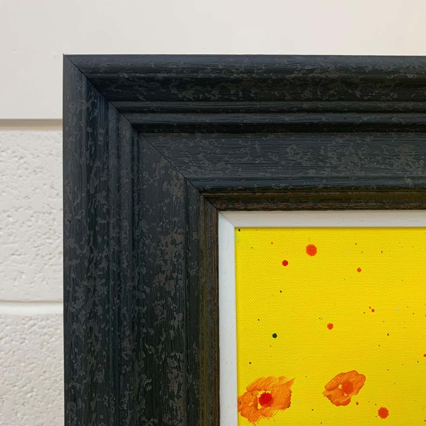 Angela Wakefield Abstract Red Pink Blue Flowers On Yellow Background By British Landscape Artist 2001 photo vintage