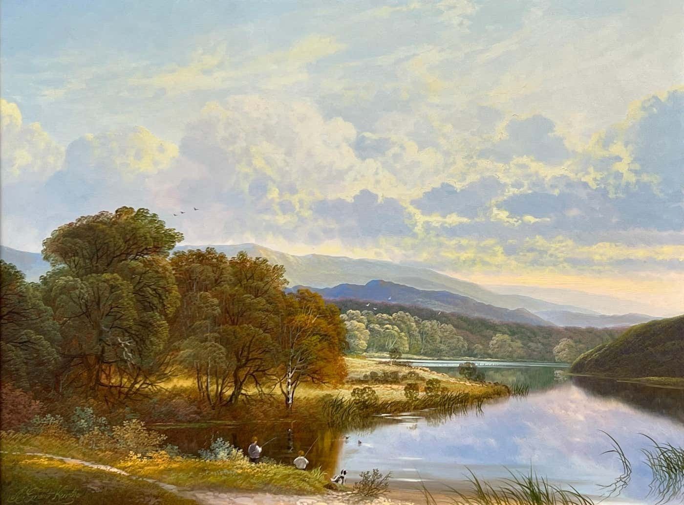 Andrew Grant Kurtis Mountain Lake Oil Painting Of A Loch In The Scottish Highlands By British Artist 1980 Circa photo for sale