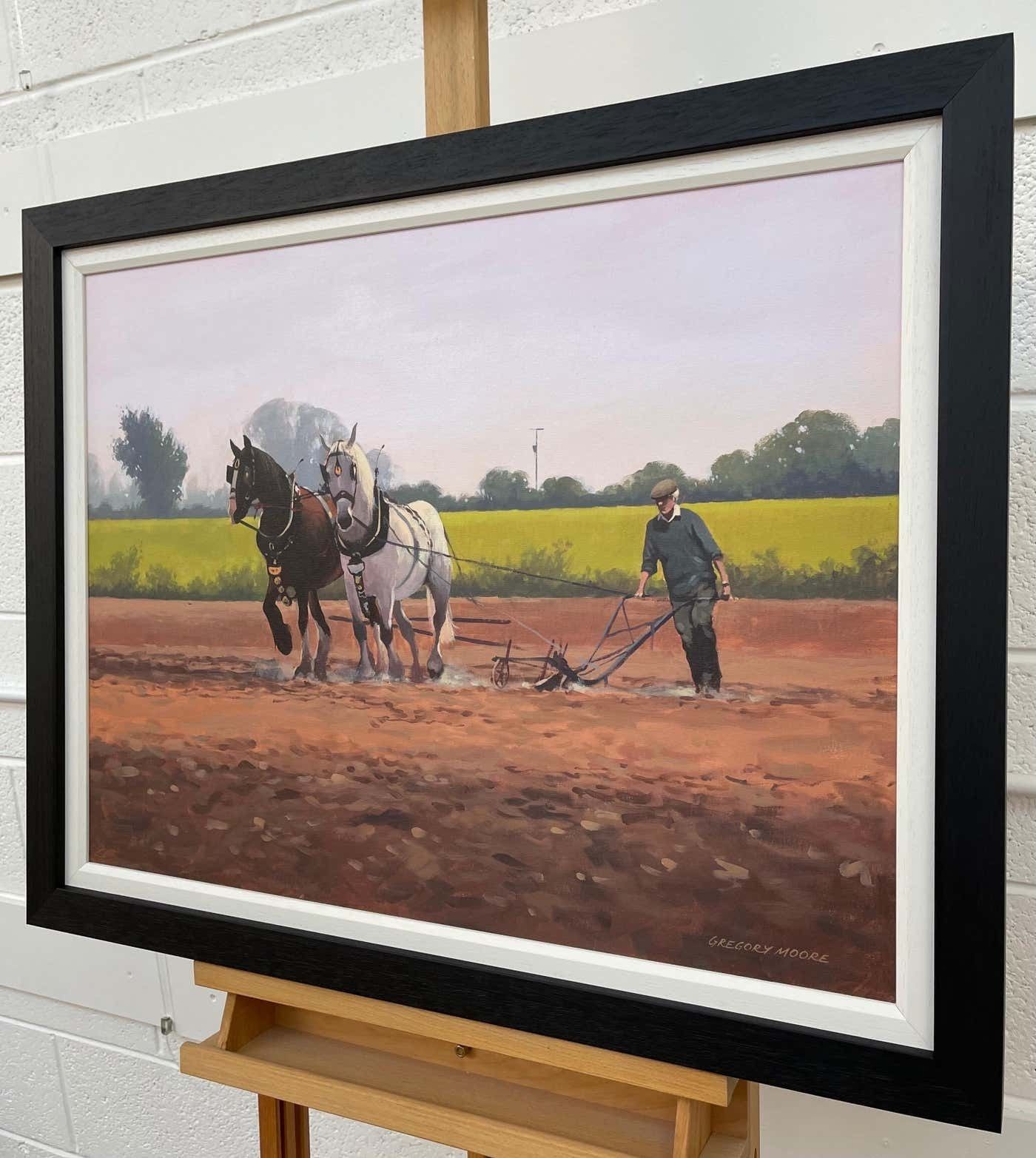 Gregory Moore Horses With Farmer & Plough In Ireland Countryside By Contemporary Irish Artist 2000 Circa photo Art