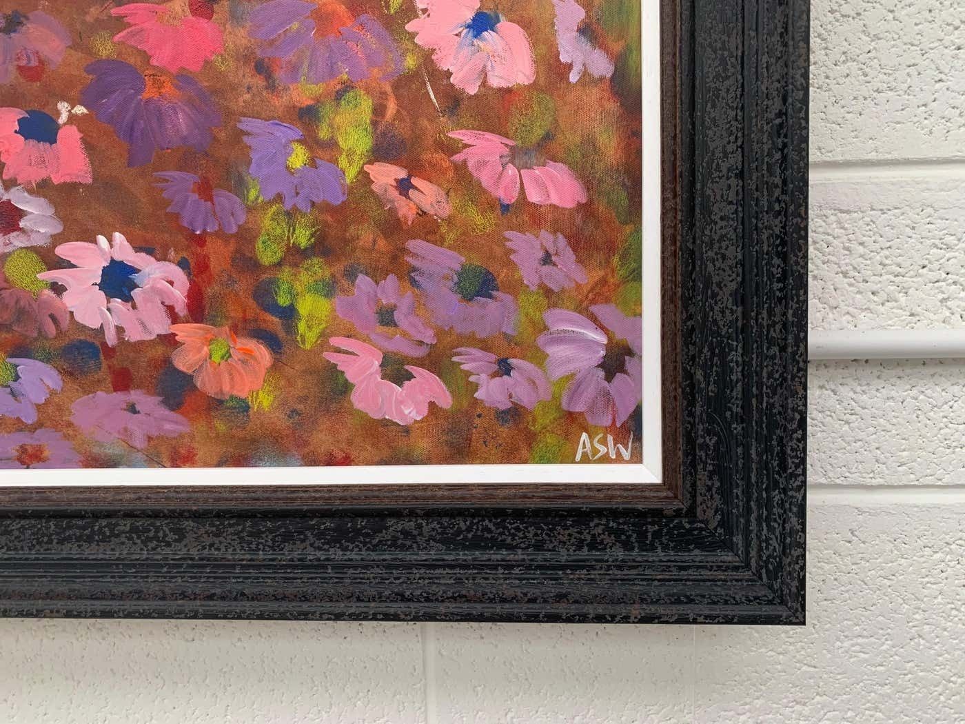 Angela Wakefield Abstract Pink & Purple Flowers Interior Design By British Contemporary Artist 2001 photo vintage
