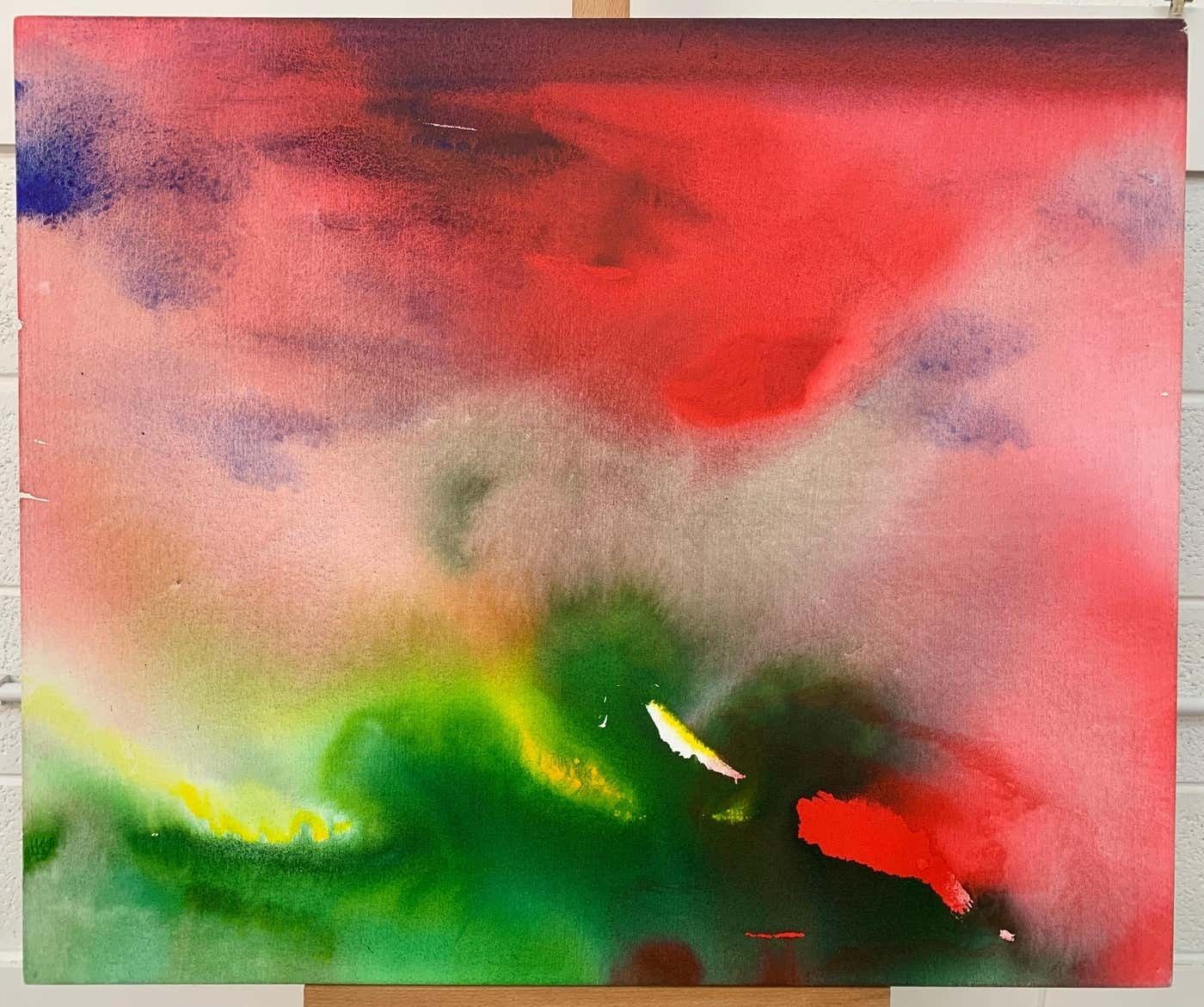 Margaret Francis Red And Green Modern Abstract Landscape Painting On Canvas By British Artist 2001 photo for sale