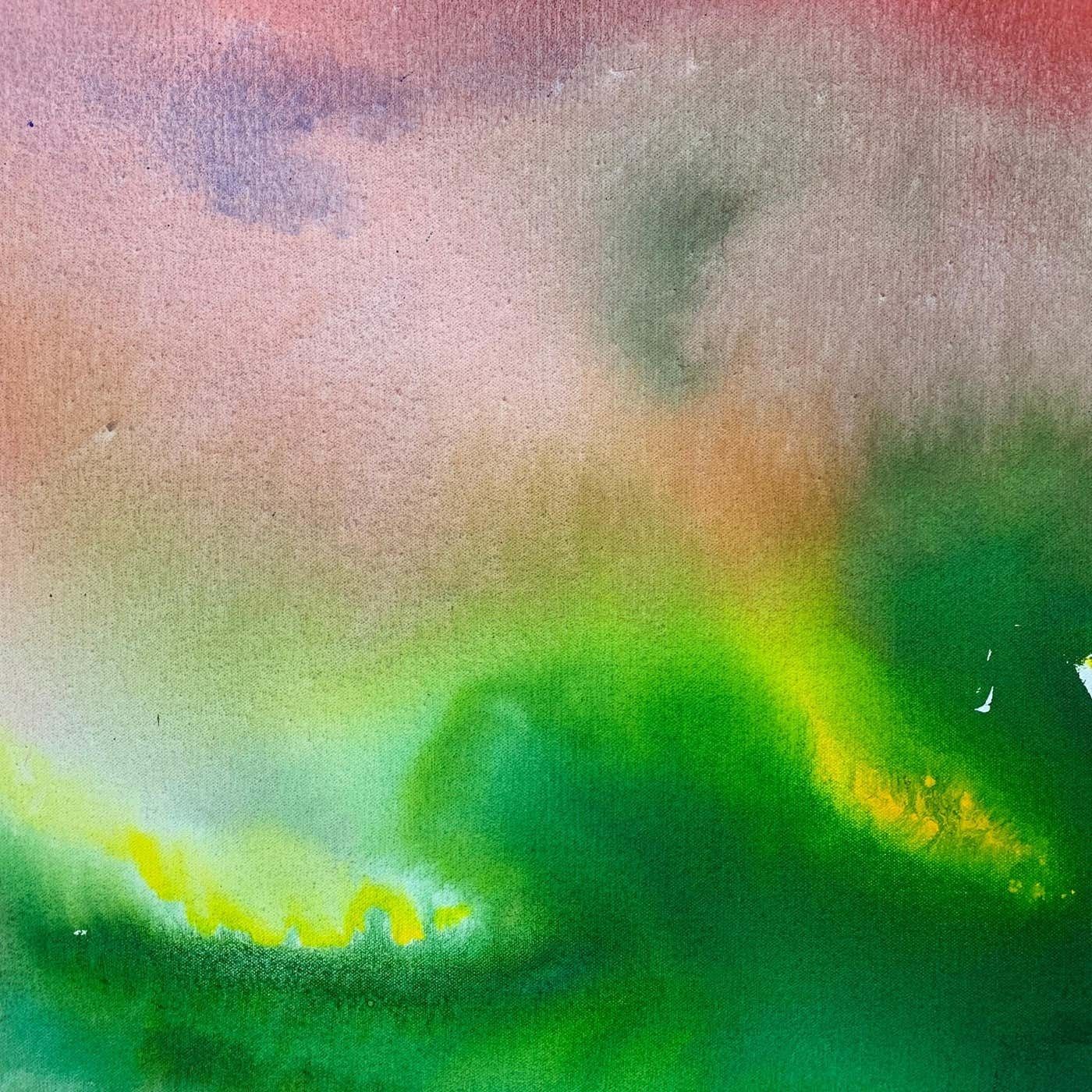 Margaret Francis Red And Green Modern Abstract Landscape Painting On Canvas By British Artist 2001 photo Art