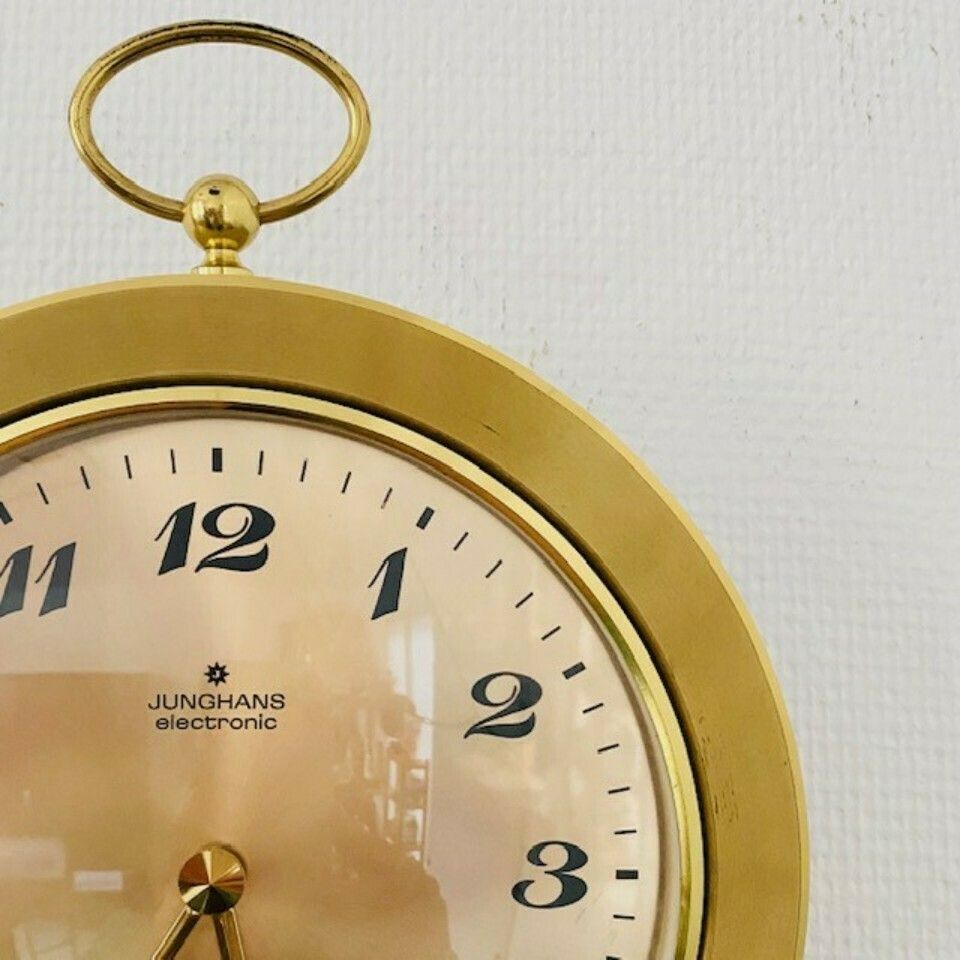 Vintage Junghans Brass Wall Clock Eletronic Ato Mat Gold 1960's photo Home Decor