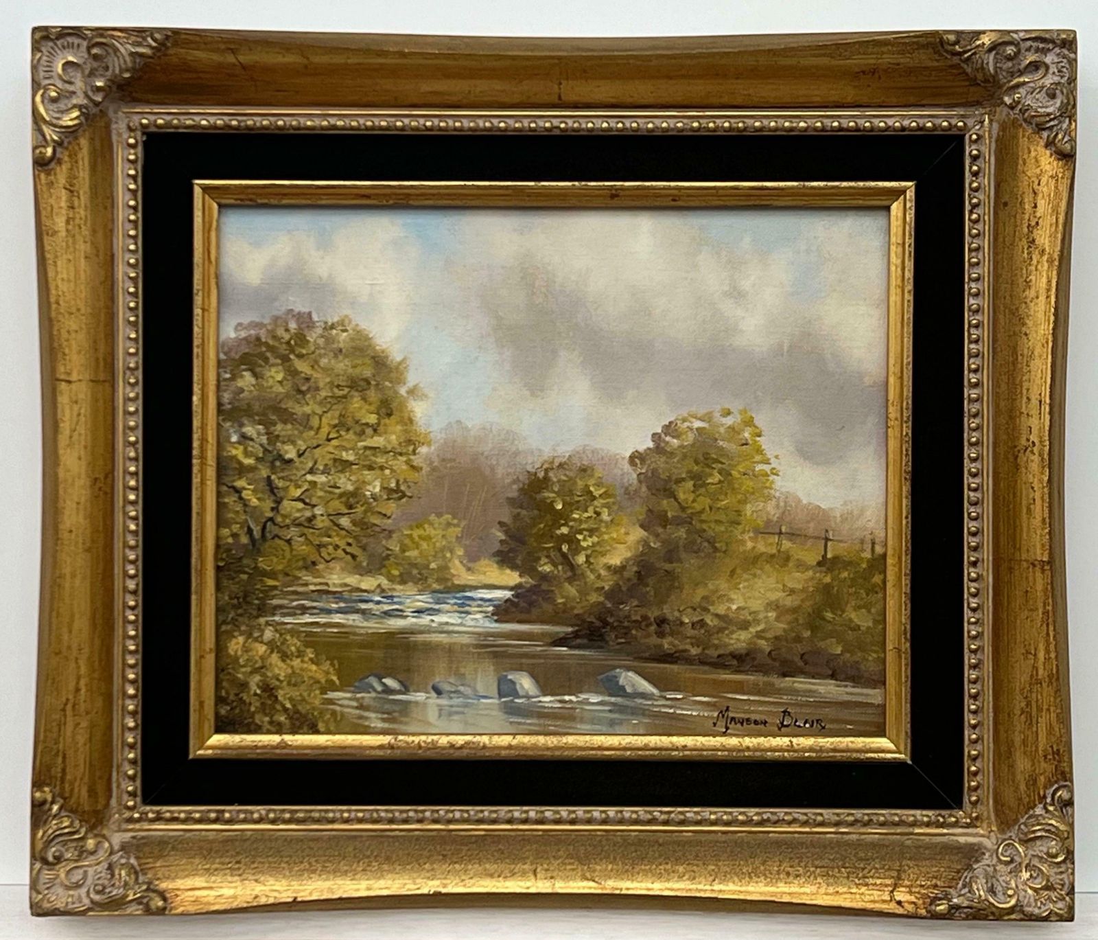 Manson Blair Original Oil Painting Of River Landscape In Ireland By 20th Century Irish Artist 1985 Circa photo for sale