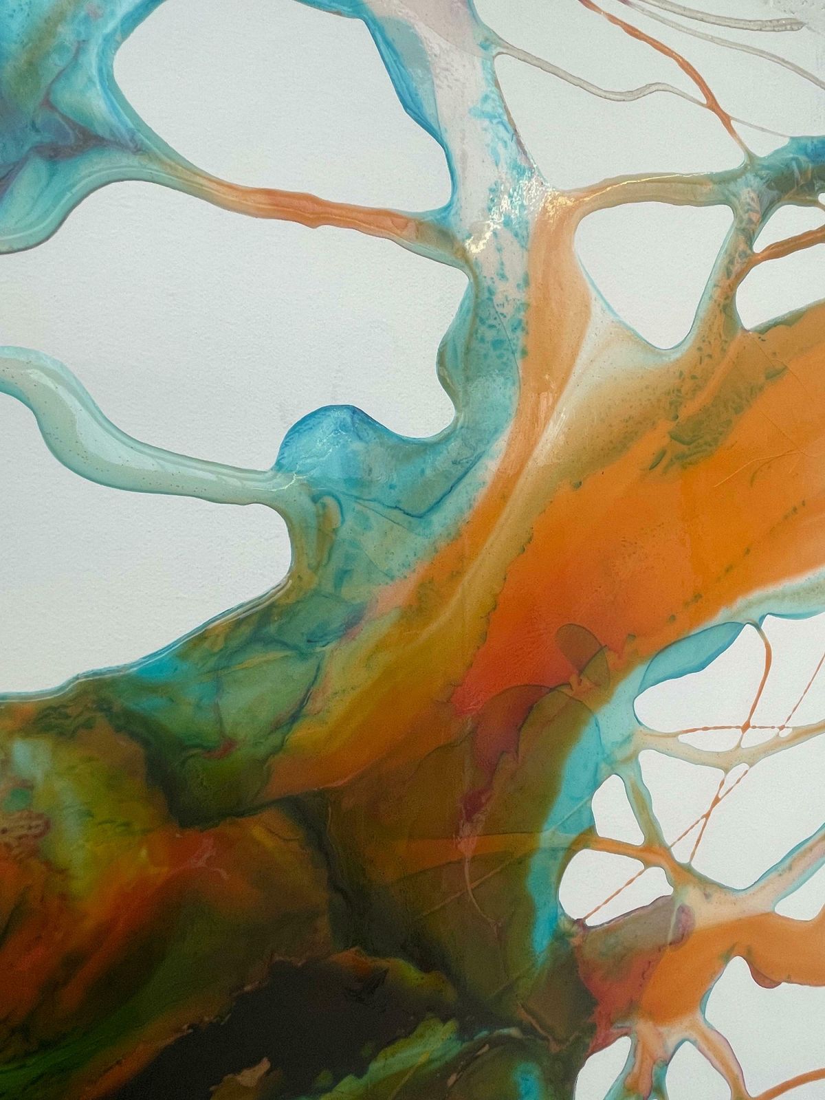 Philippe Aird Colourful Abstract Painting Using Orange & Turquoise Resin On A White Canvas 2005 Circa photo buy