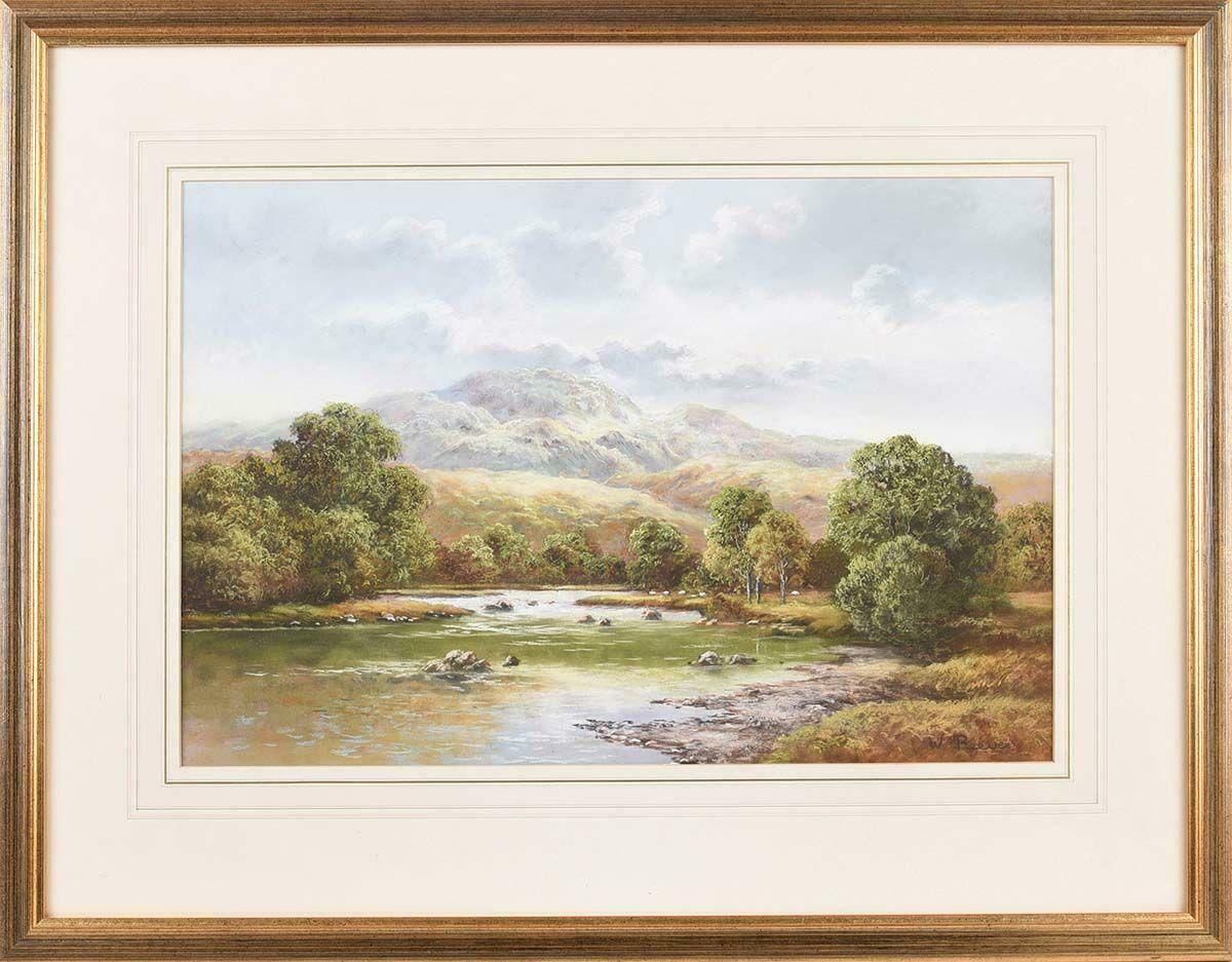 Wendy Reeves Pastel Of River Mountain In English Countryside By 20th Century British Artist 1985 Circa