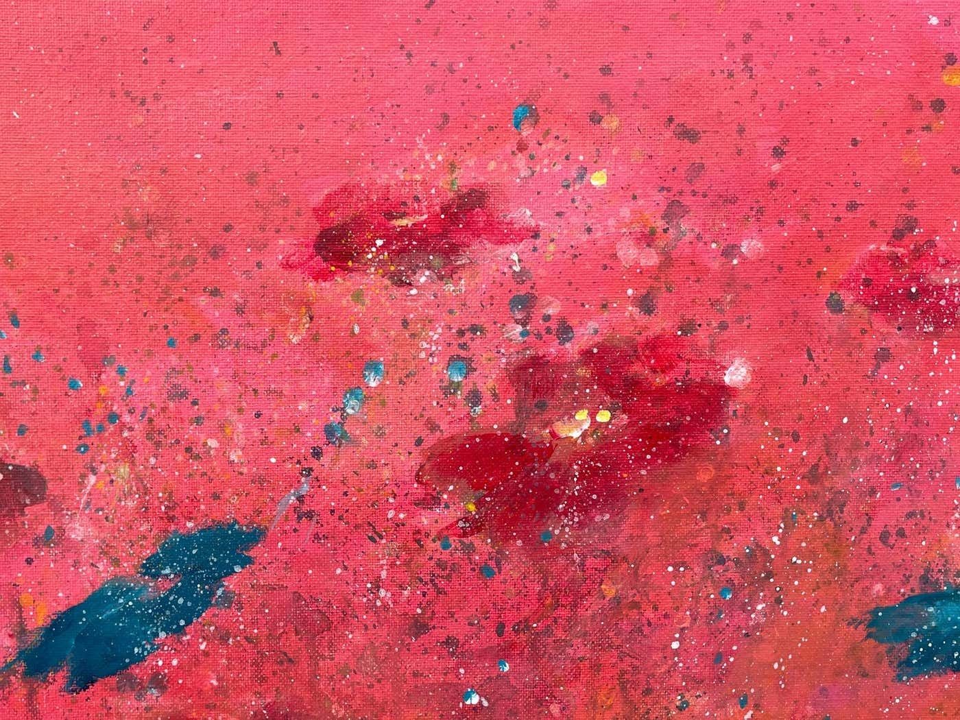 photo for sale Angela Wakefield Abstract Turquoise & Red Flowers On Pink Background By British Landscape Artist 2021