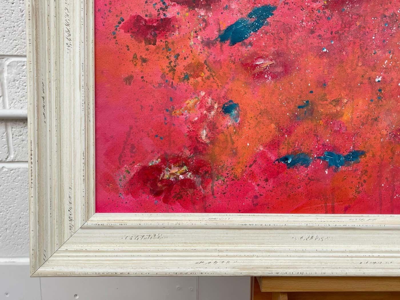 photo vinterior Angela Wakefield Abstract Turquoise & Red Flowers On Pink Background By British Landscape Artist 2021