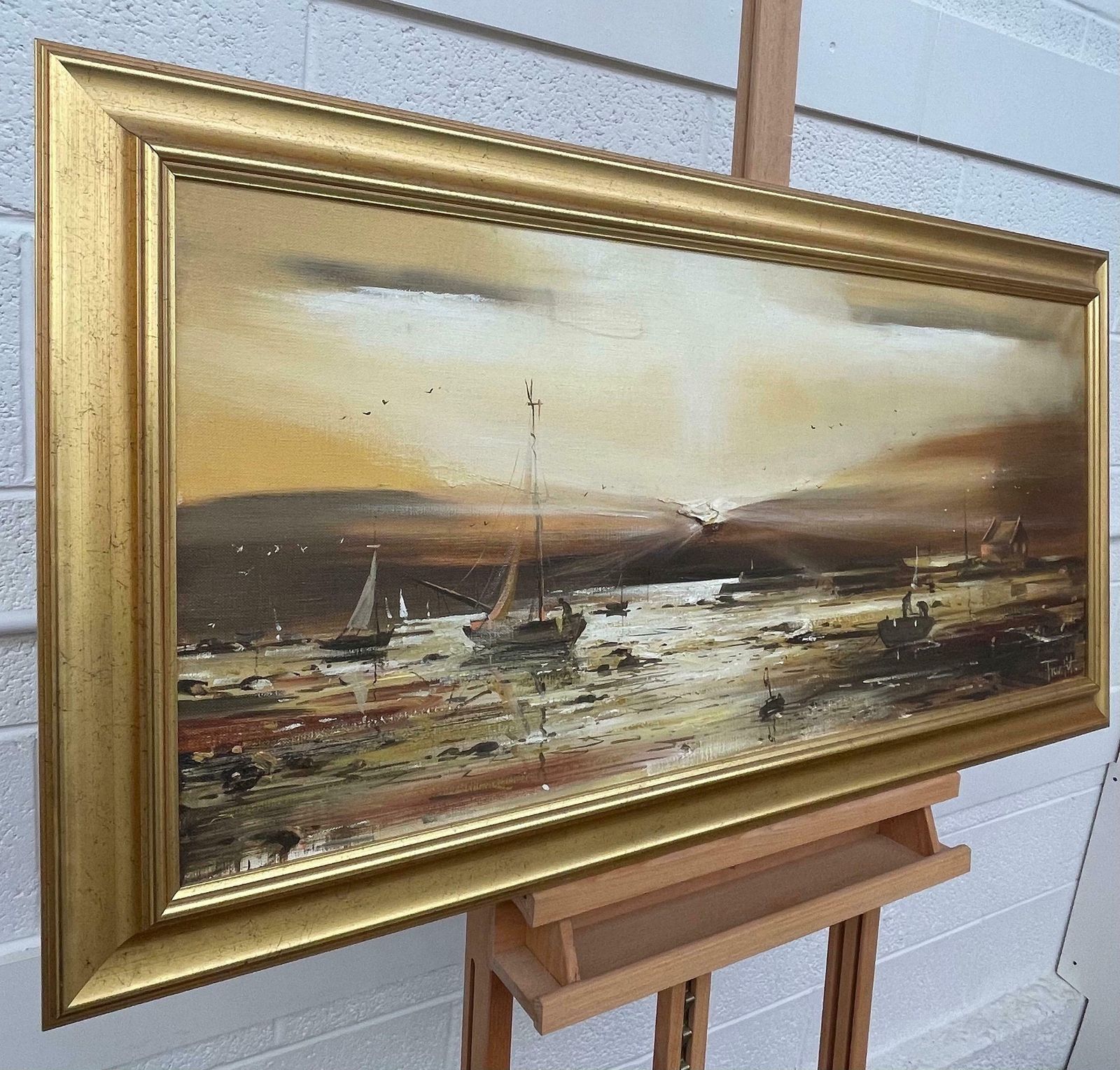 Frank Fitzsimons Golden Brown Ireland Seascape Landscape At Dusk By Contemporary Irish Artist 1985 Circa photo furniture