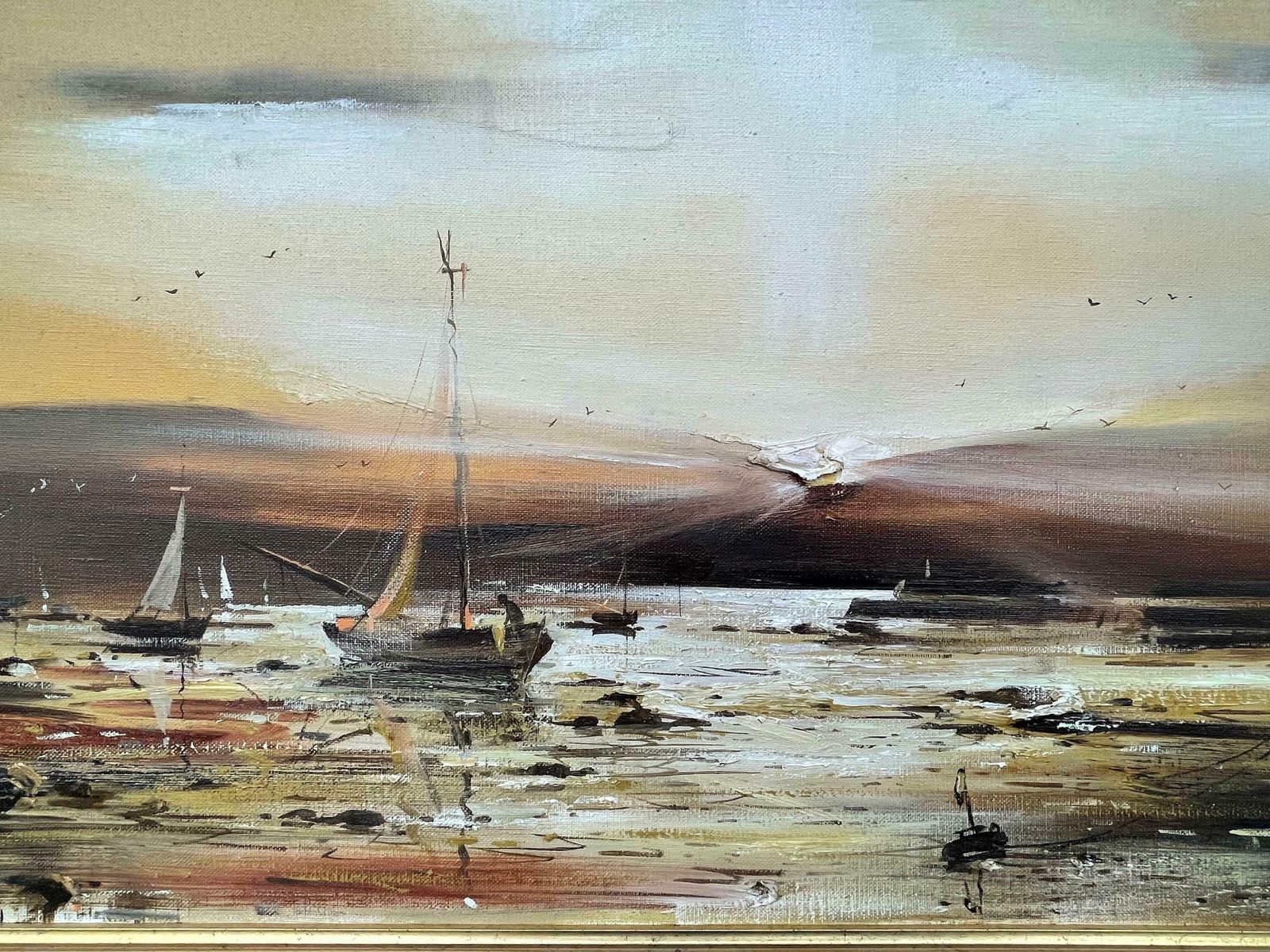 Frank Fitzsimons Golden Brown Ireland Seascape Landscape At Dusk By Contemporary Irish Artist 1985 Circa photo vintage