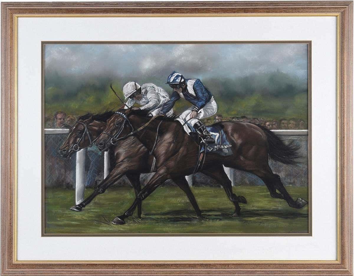 Bill Mccullough Original Pastel Drawing Of Horse Race At Royal Ascot 2002 With Golan & Nayef 2002 Circa photo 1950.0