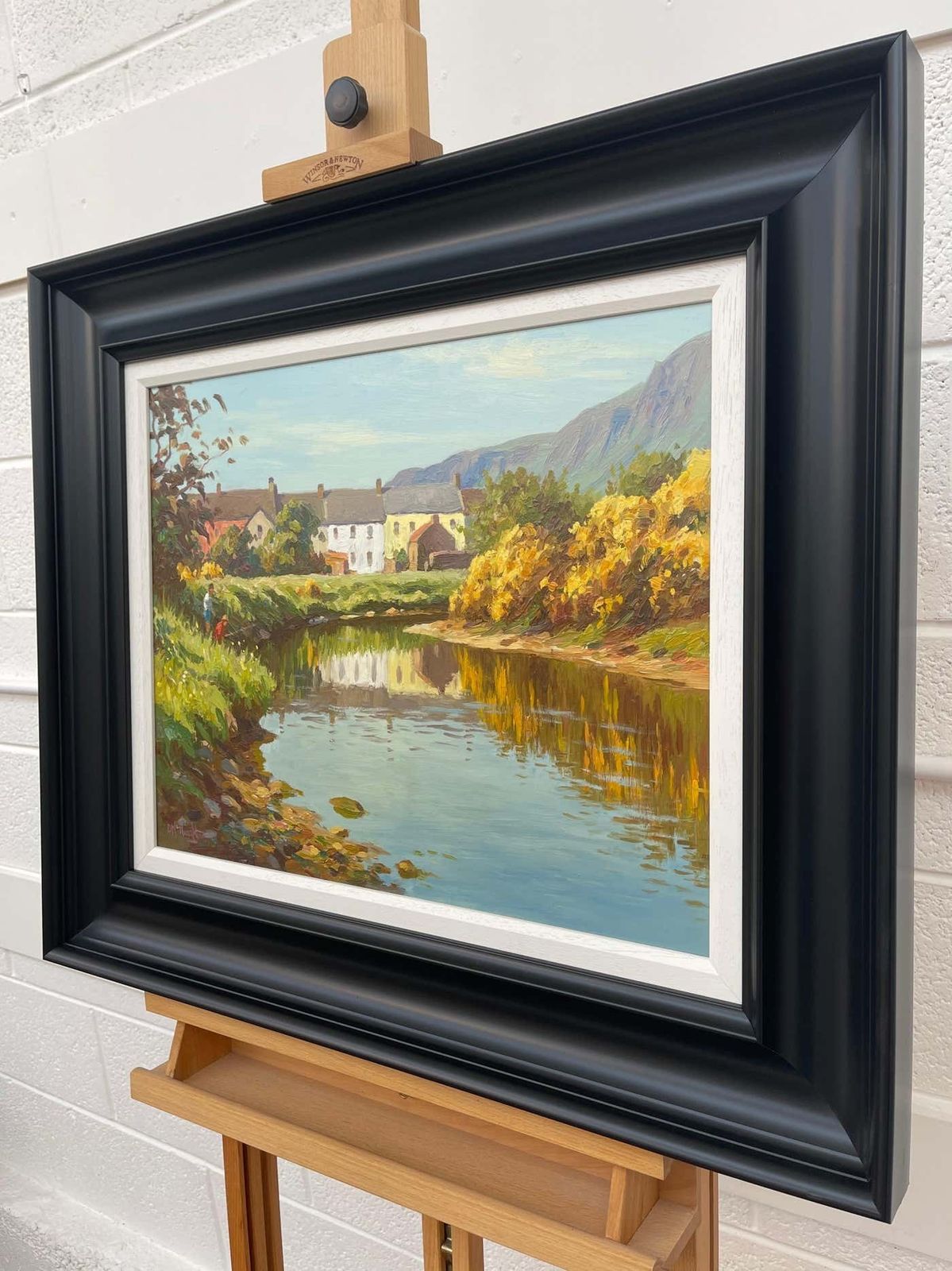 Donal Mcnaughton Fly Fishing River Scene In Coastal Village Ireland By Contemporary Irish Artist 2000 Circa photo Art