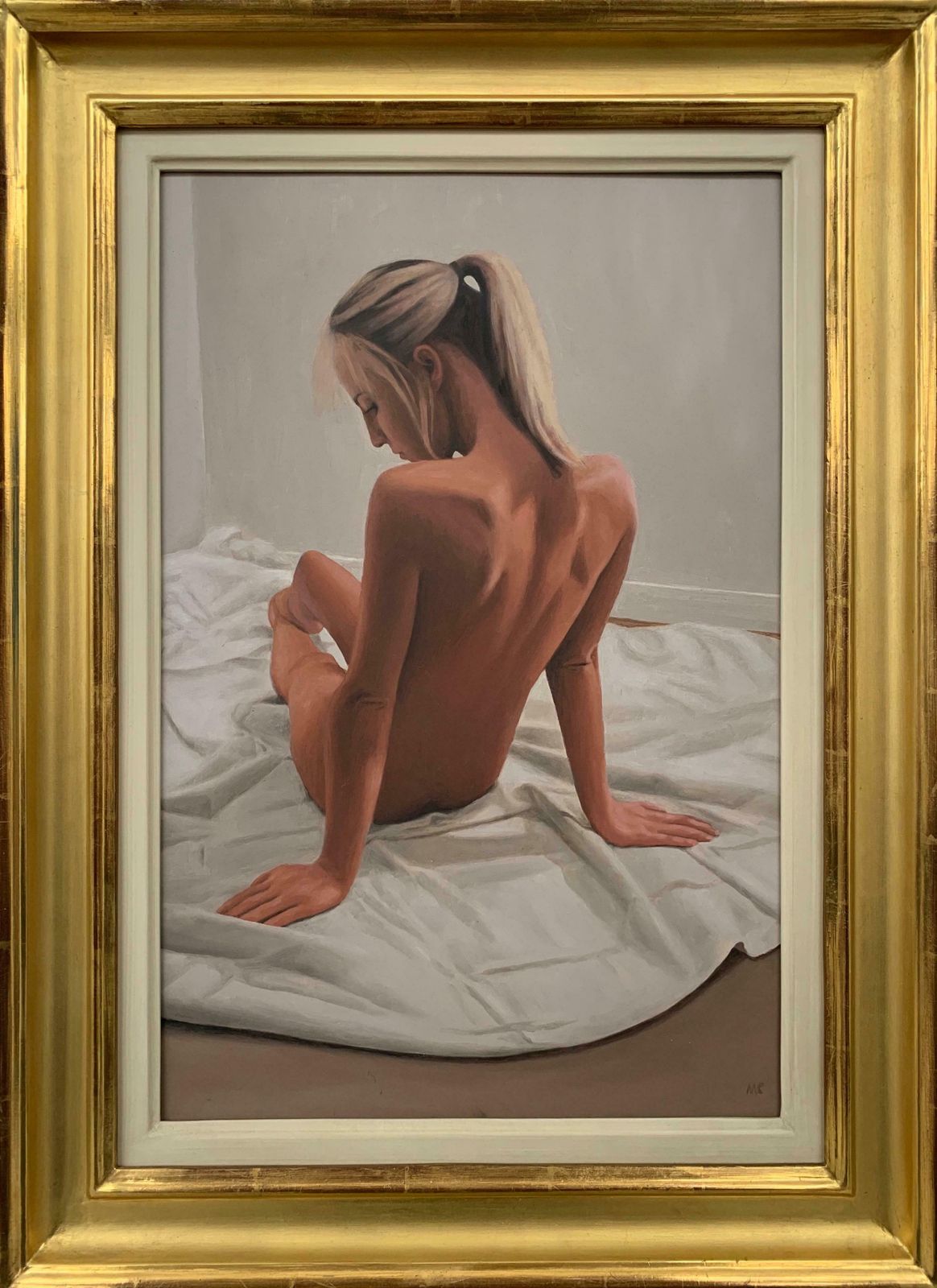 Mark Clark Oil Painting Of Seated Female Nude Figure By British Contemporary Artist 2000 Circa
