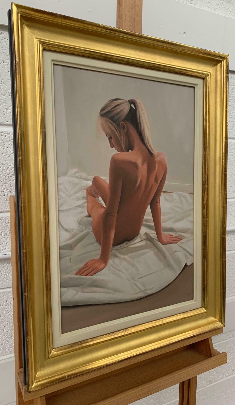 Mark Clark Oil Painting Of Seated Female Nude Figure By British Contemporary Artist 2000 Circa photo furniture